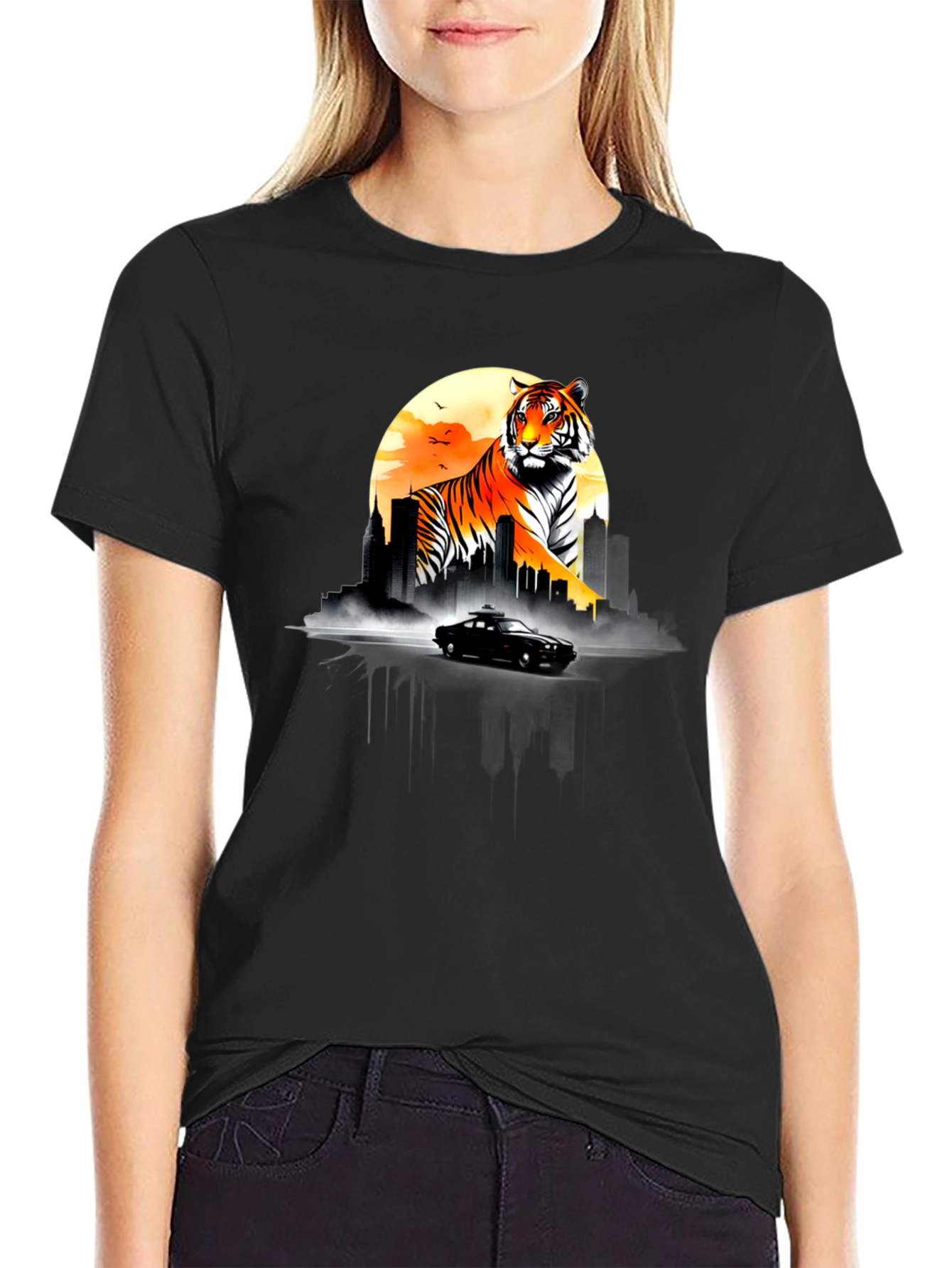 Tiger Cityscape Graphic Tee - Black