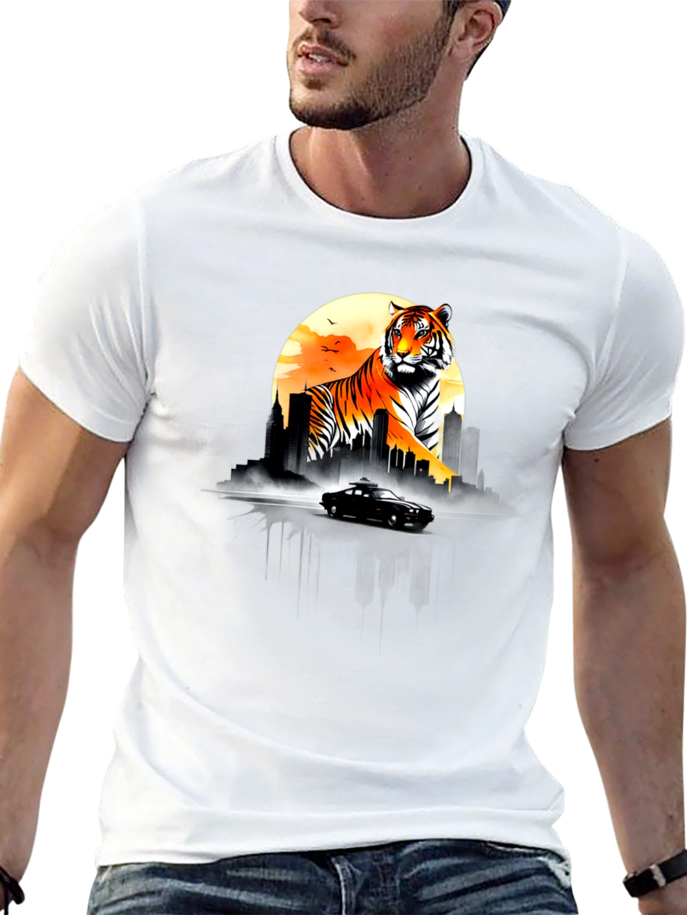 Tiger Cityscape Graphic Tee - Black