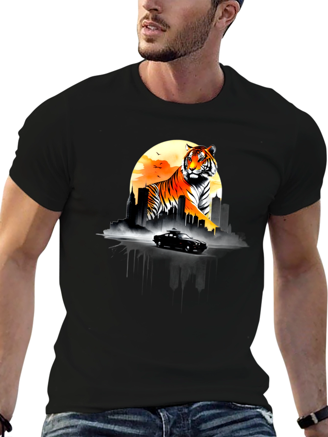 Tiger Cityscape Graphic Tee - Black