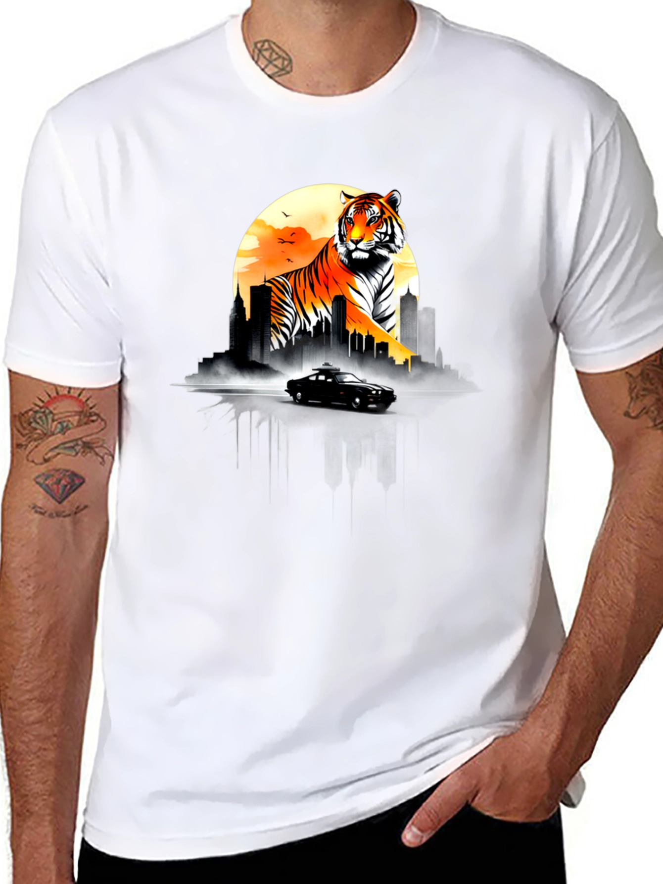 Tiger Cityscape Graphic Tee - Black