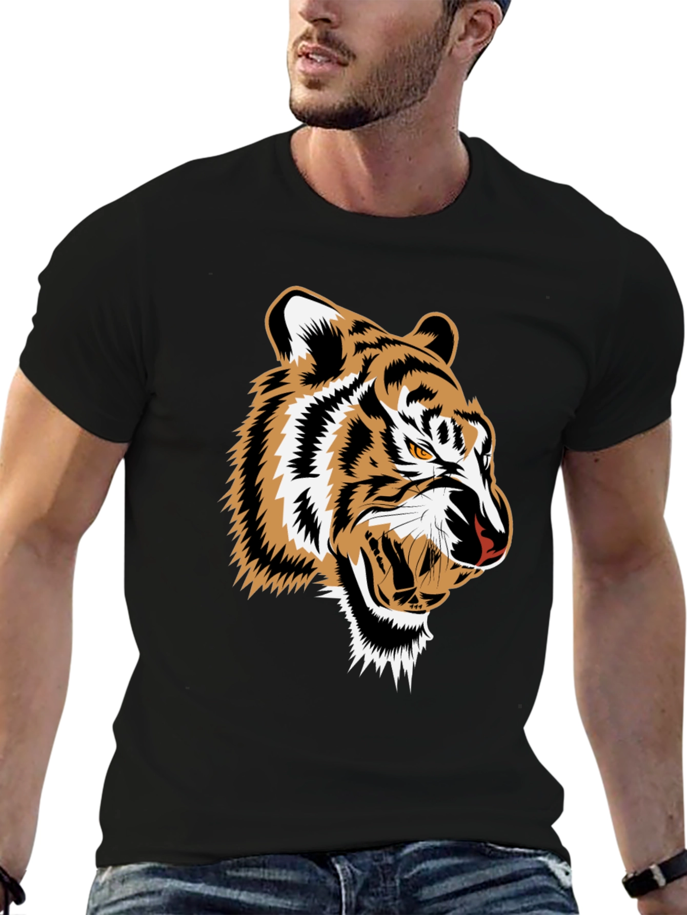 Bold Tiger Graphic Tee - Mens Black T-Shirt