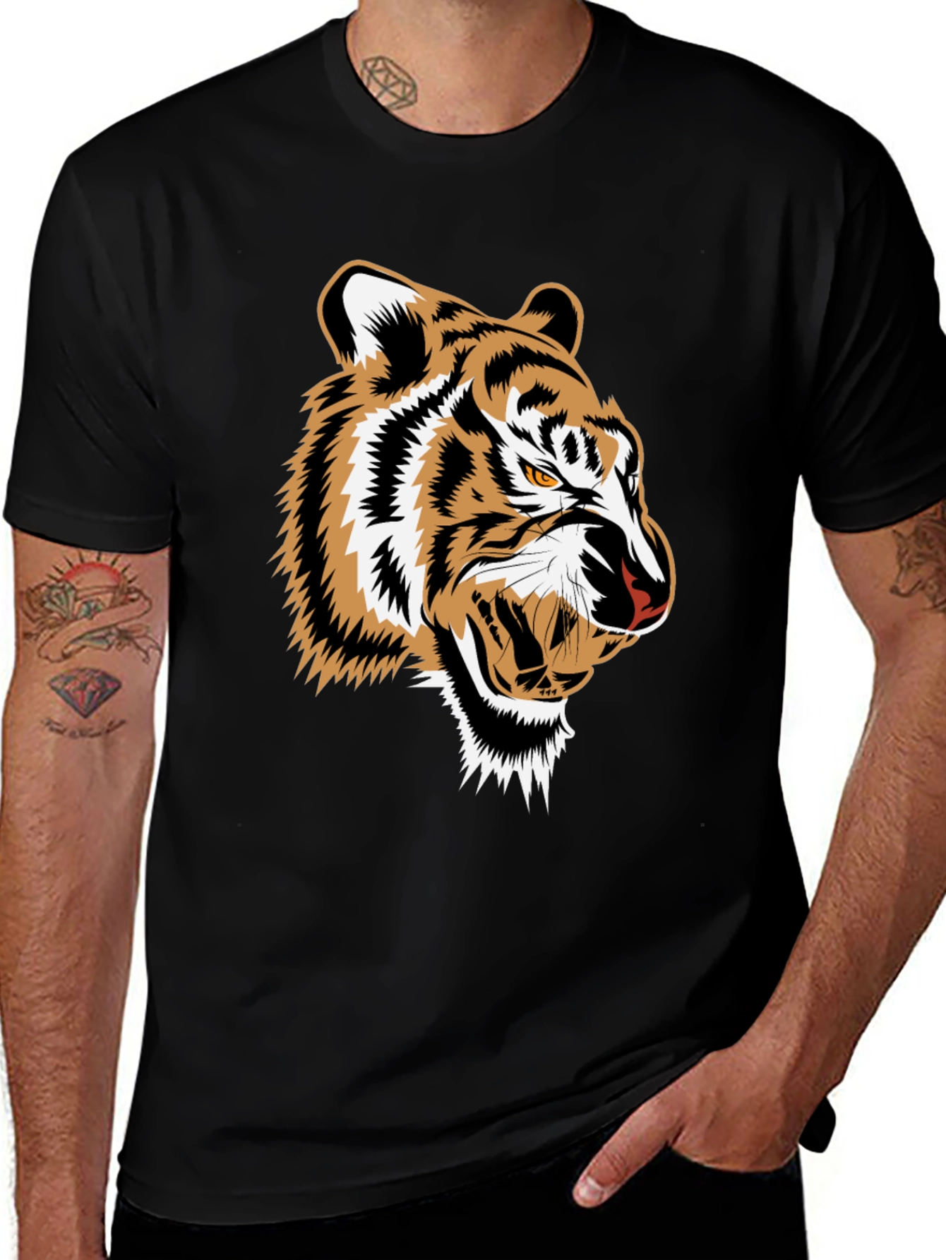 Bold Tiger Graphic Tee - Mens Black T-Shirt