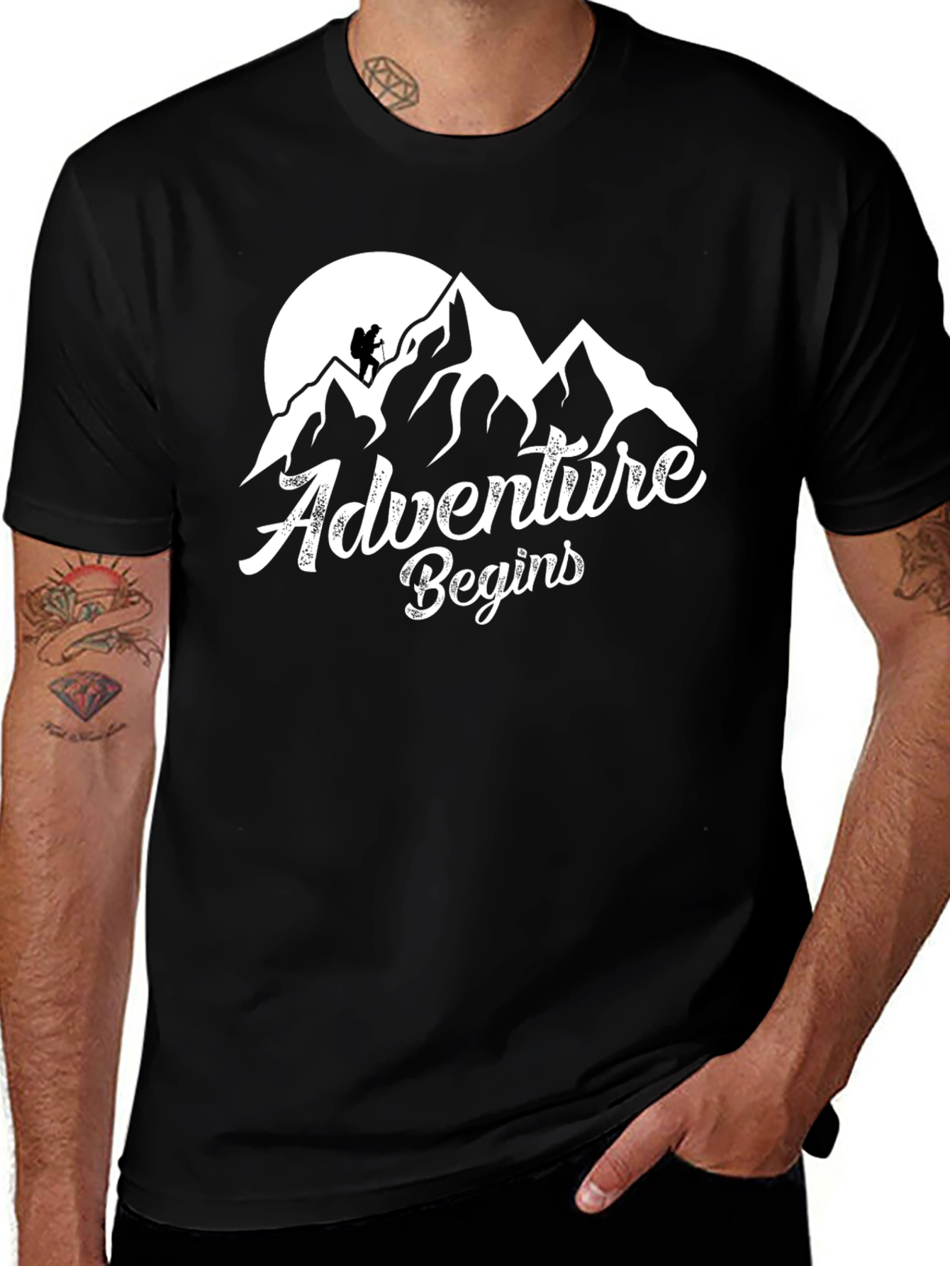 Adventure Begins Mountain Graphic Tee - Black