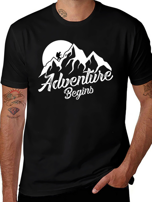Adventure Begins Mountain Graphic Tee - Black