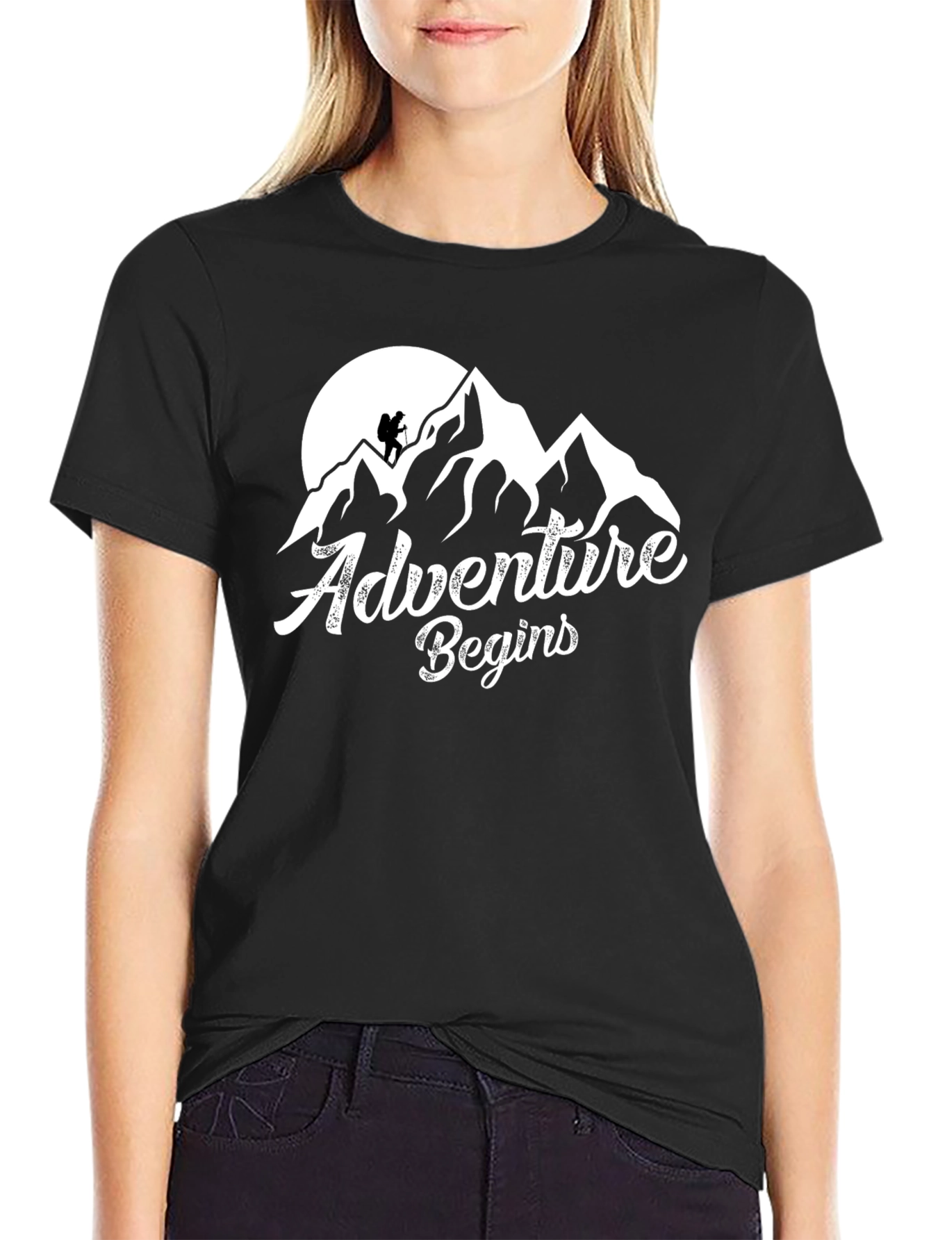 Adventure Begins Mountain Graphic Tee - Black