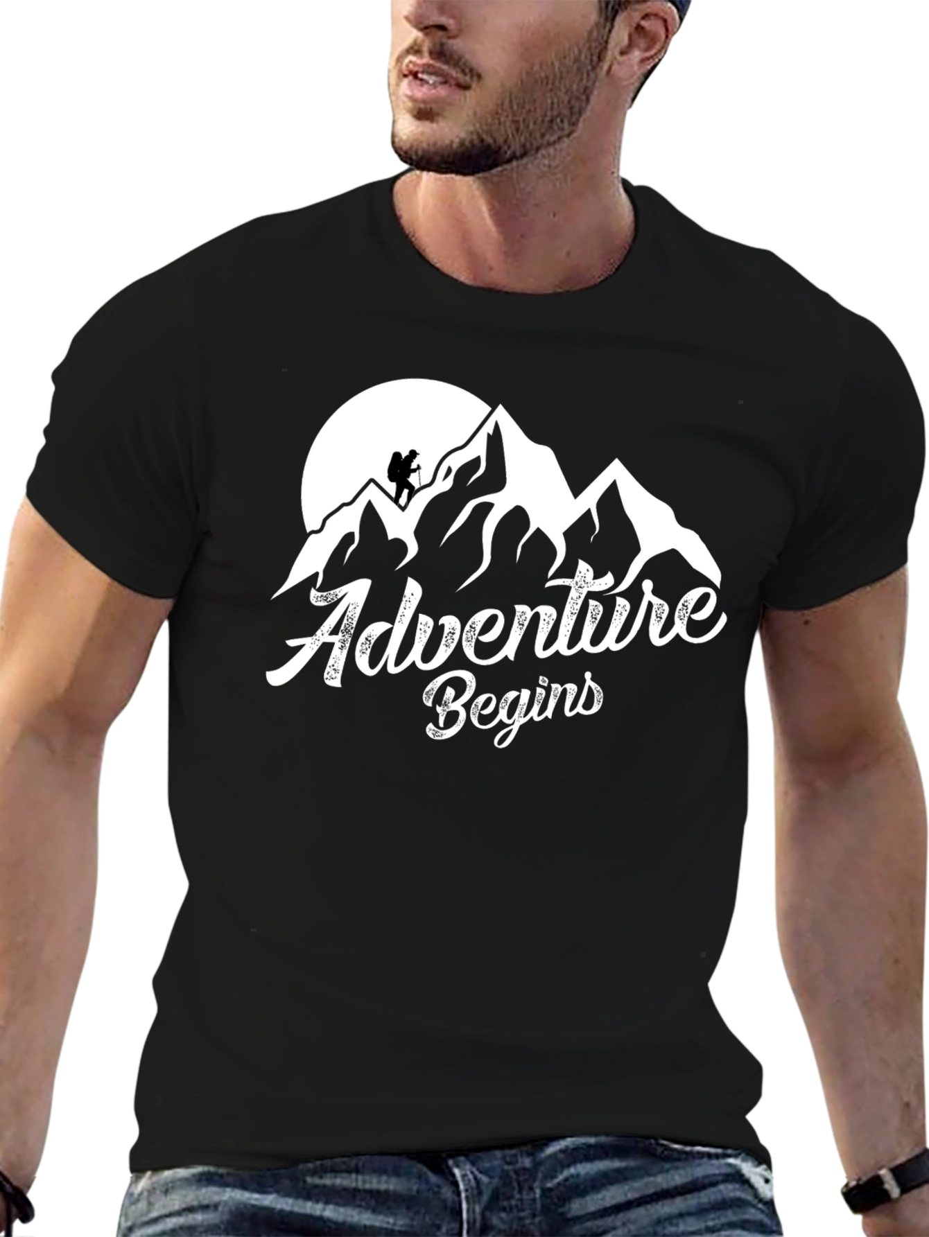 Adventure Begins Mountain Graphic Tee - Black