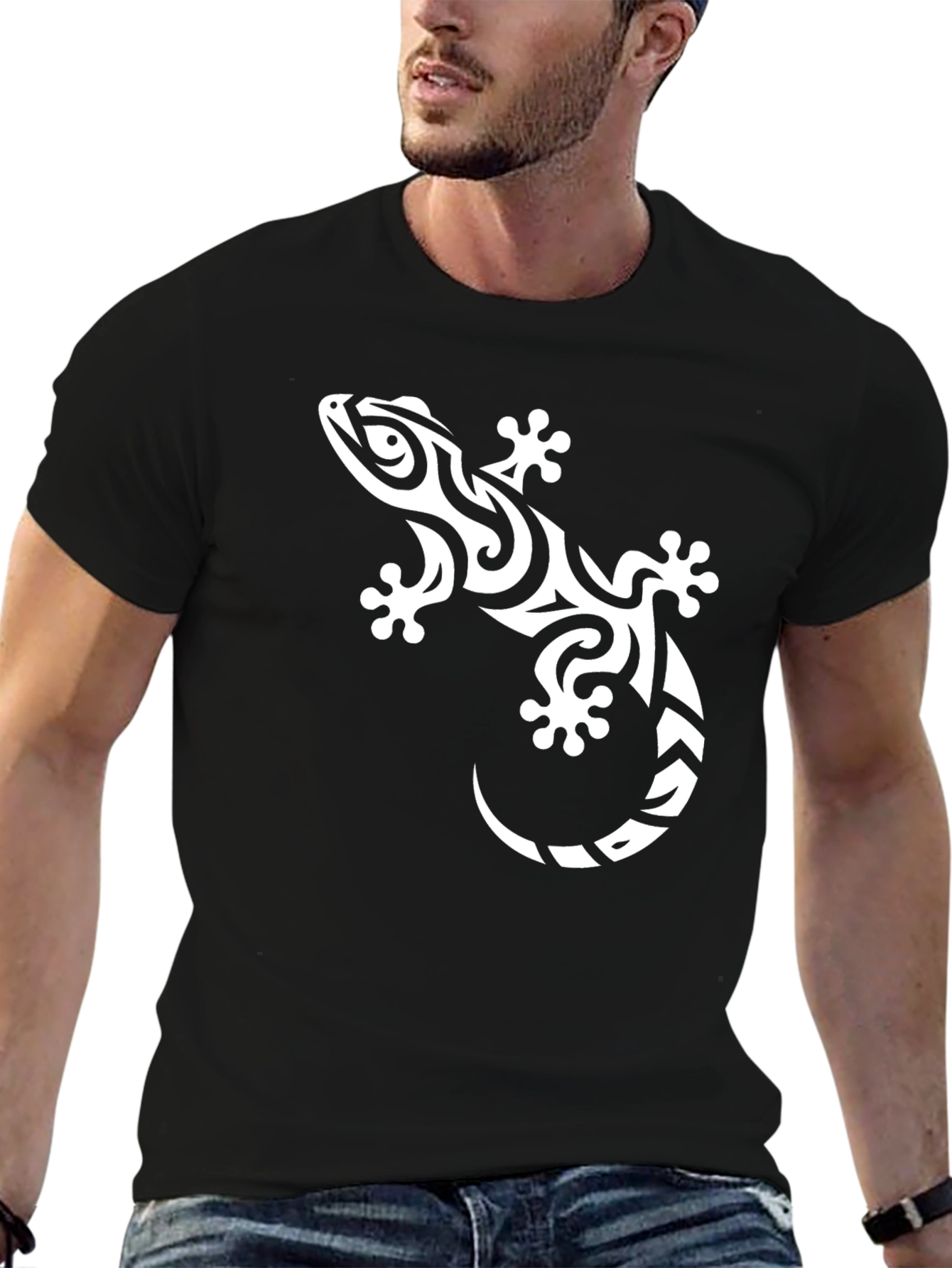 Tribal Gecko Graphic T-Shirt - Black