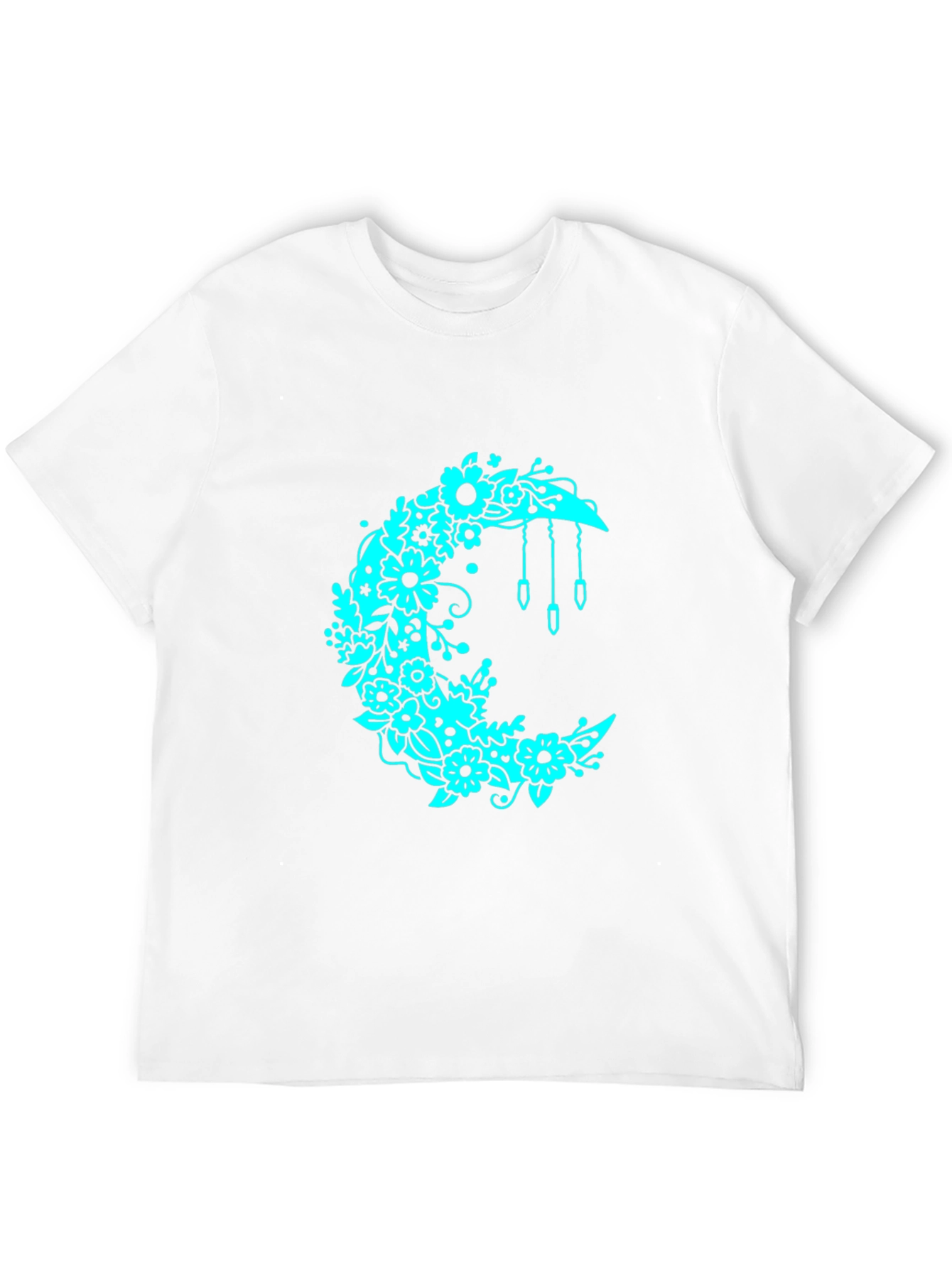 Floral Crescent Moon Black T-Shirt