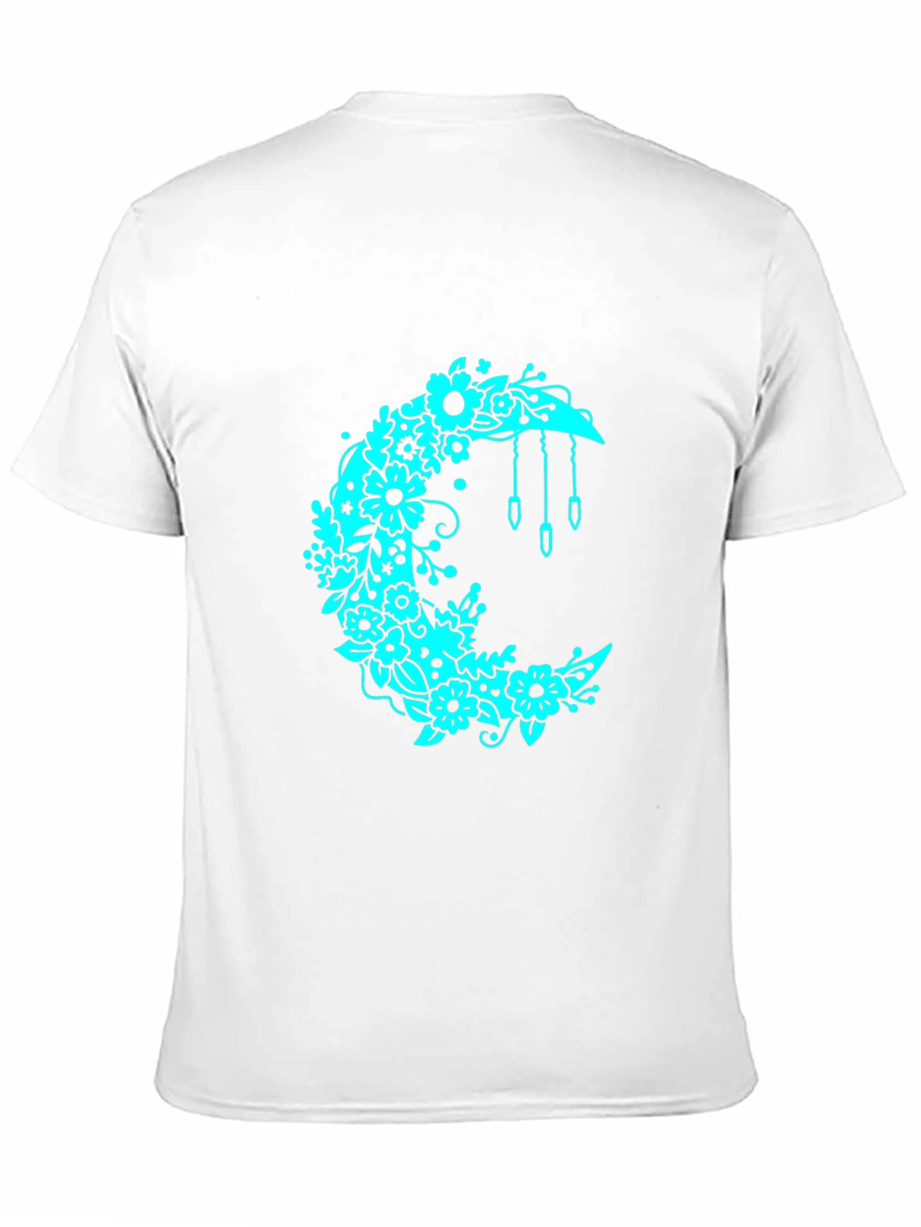 Floral Crescent Moon Black T-Shirt