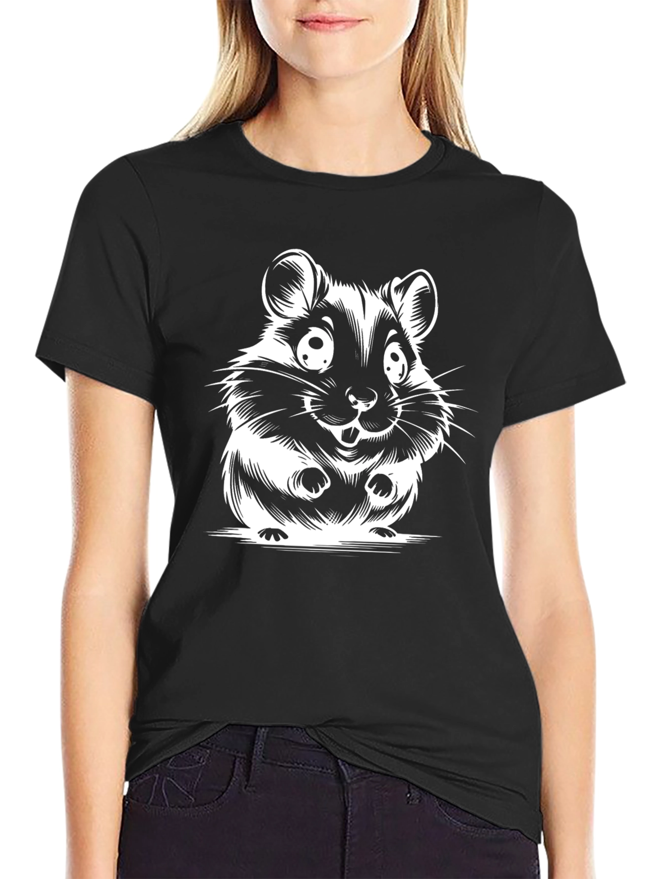 Cute Hamster Graphic Black T-Shirt