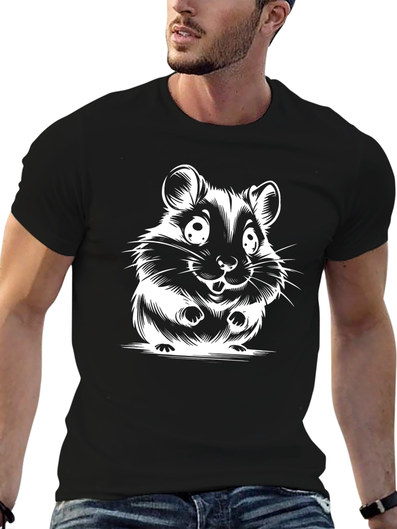 Cute Hamster Graphic Black T-Shirt