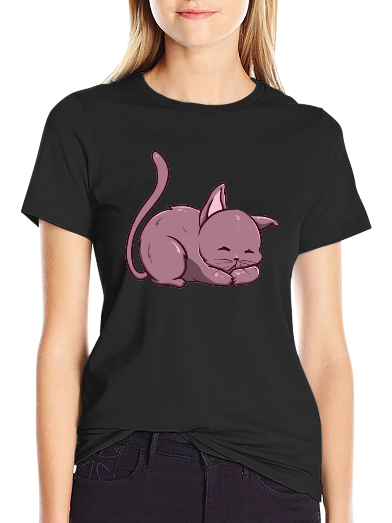 Cute Cartoon Cat T-Shirt - Relaxed Fit