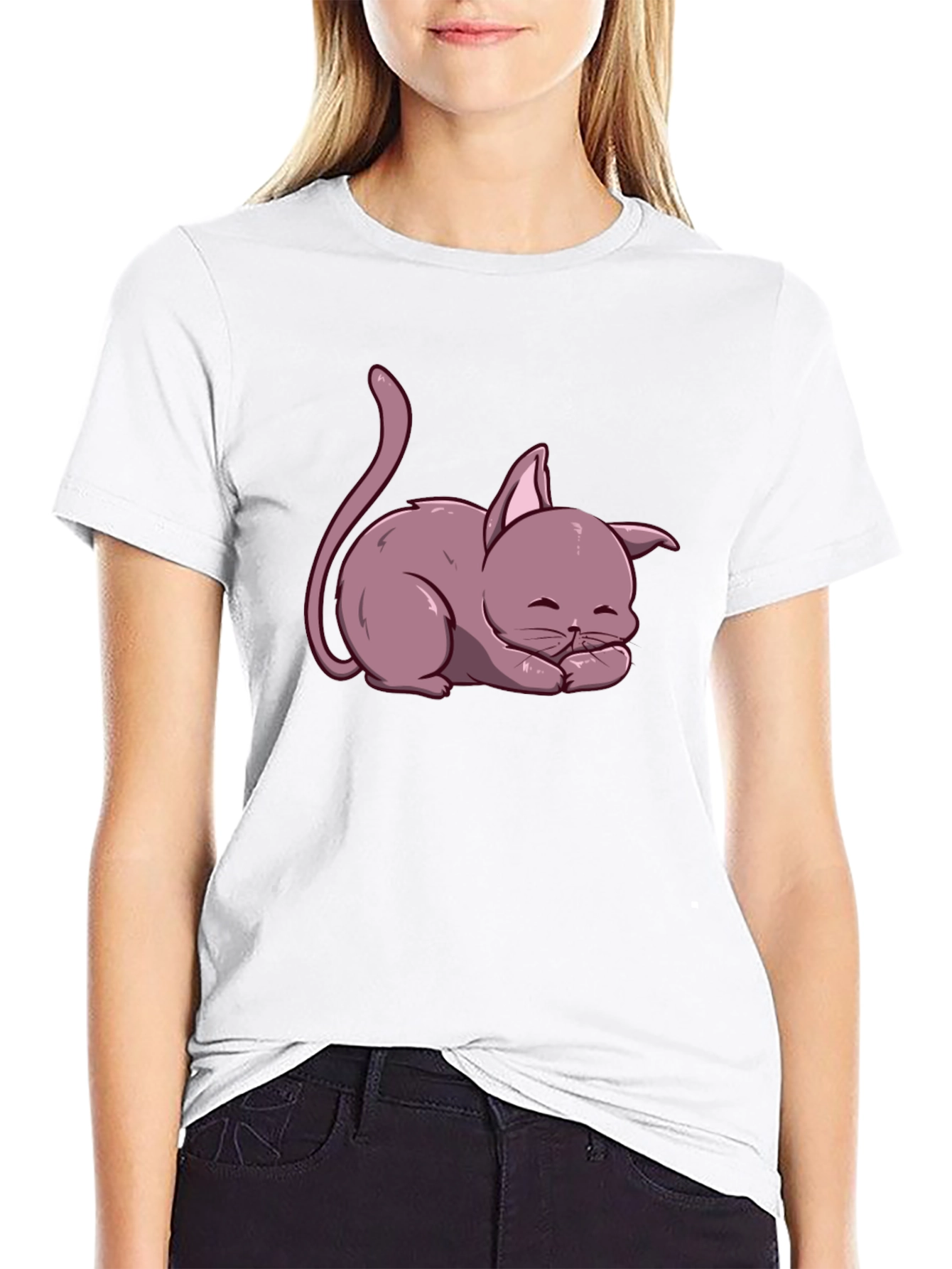 Cute Cartoon Cat T-Shirt - Relaxed Fit