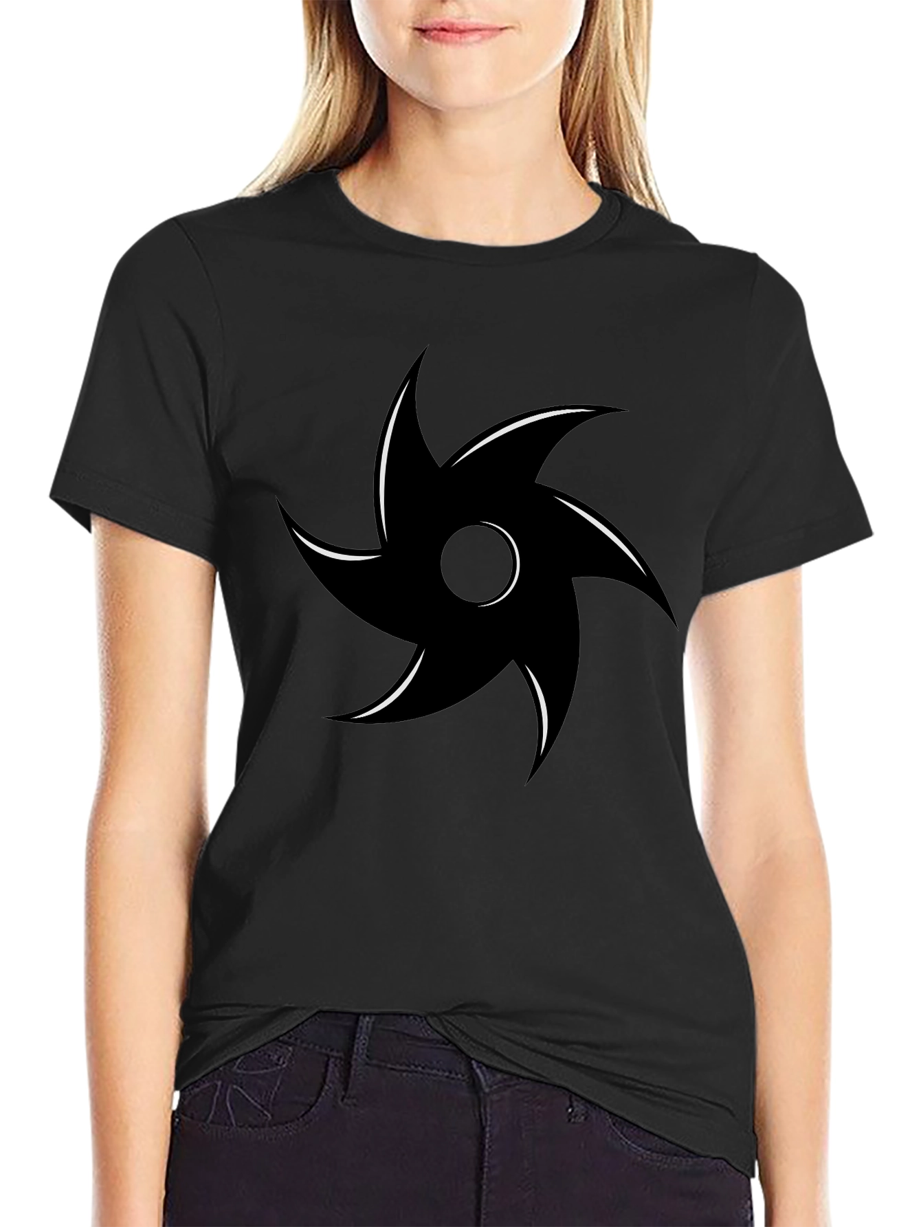 Mens Black Graphic Tee - Abstract Swirl Design