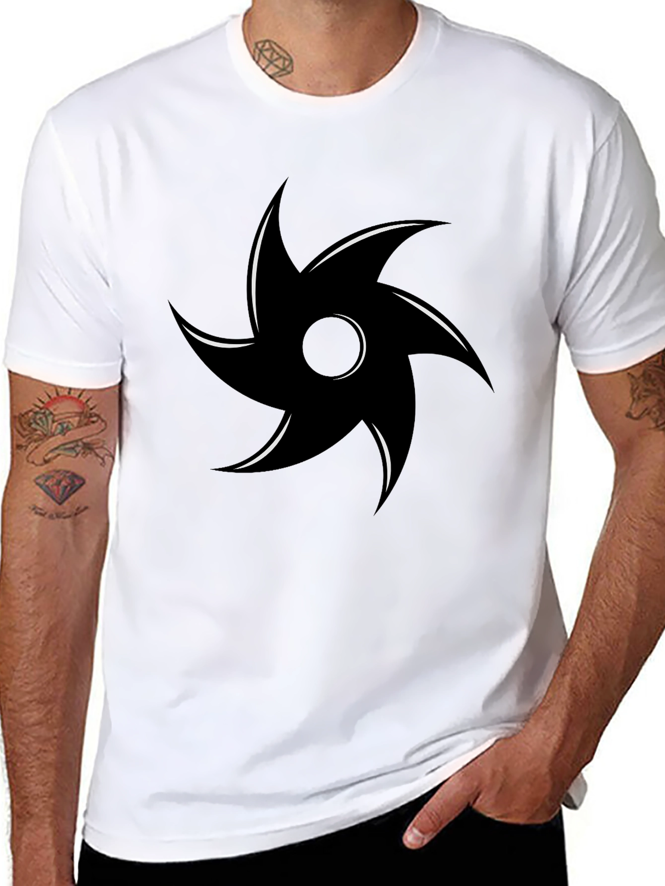 Mens Black Graphic Tee - Abstract Swirl Design