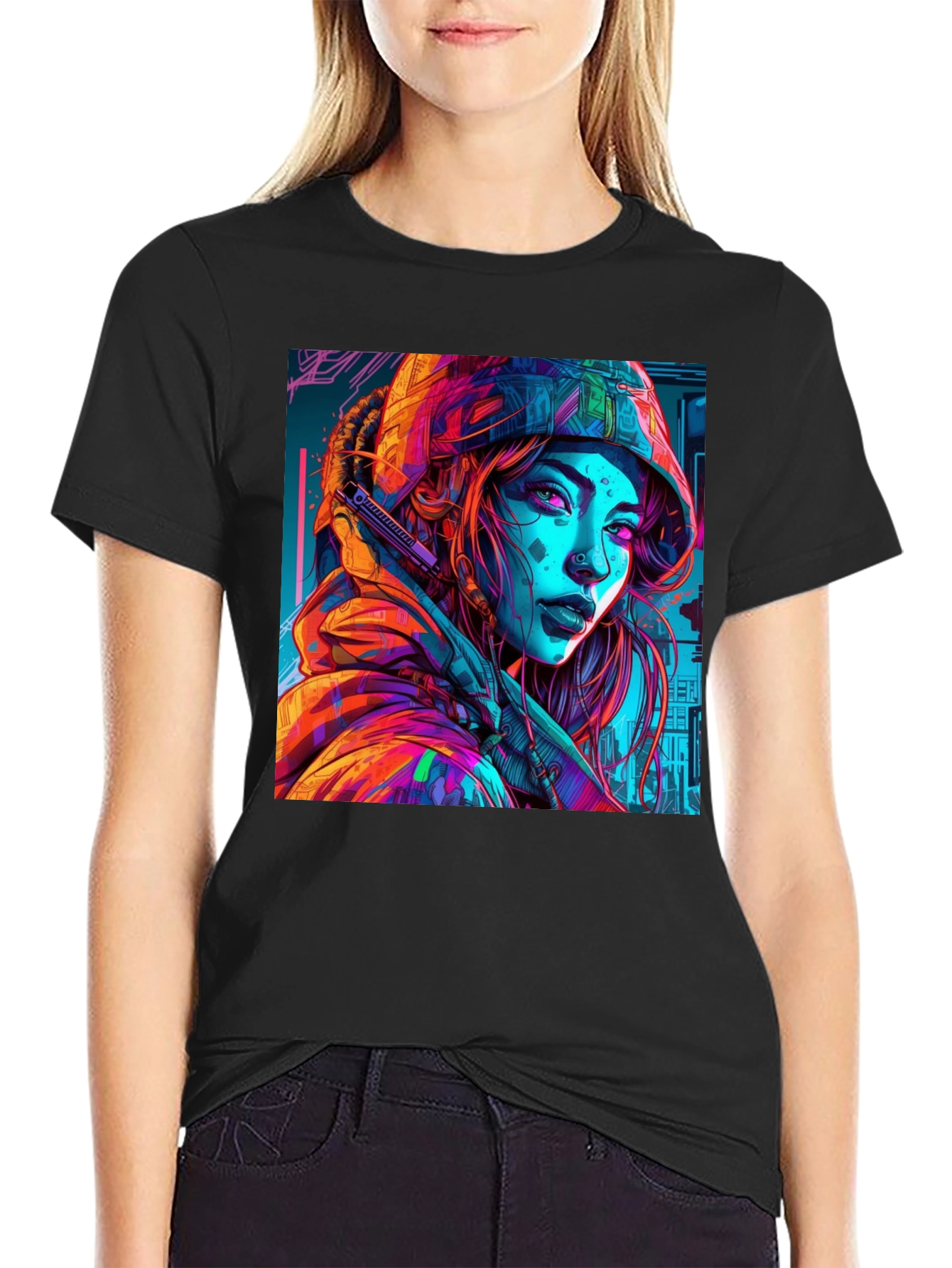 Cyberpunk Girl Graphic Tee - Unique Design