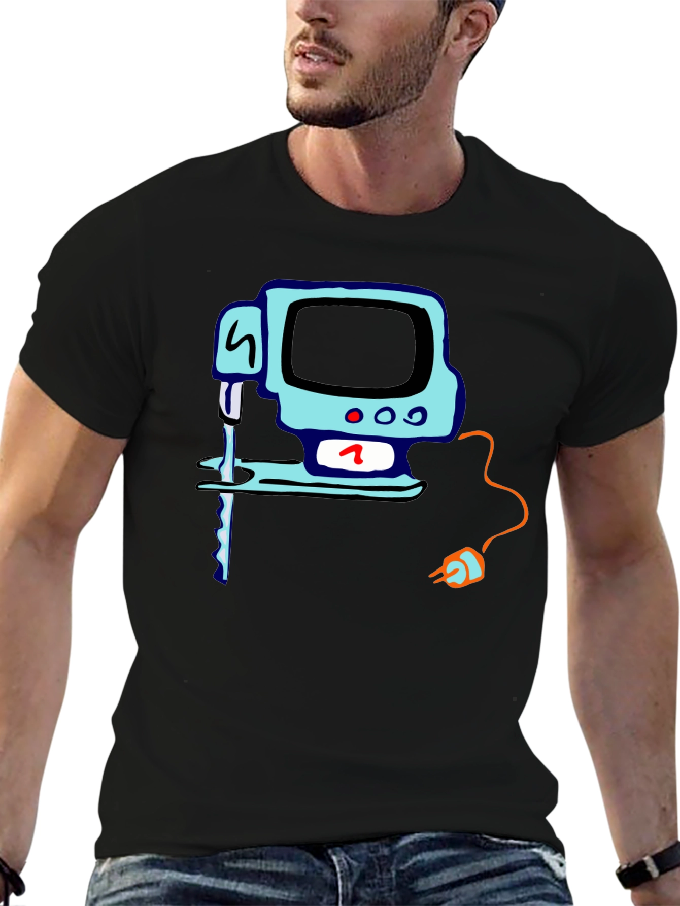 Retro Computer T-Shirt - Black Cotton Tee