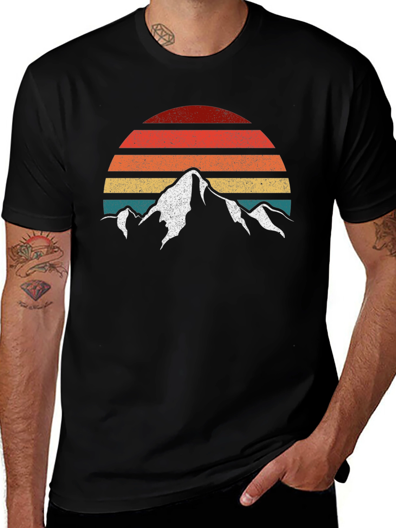 Retro Mountain Sunset Graphic Tee - Adventure Ready!