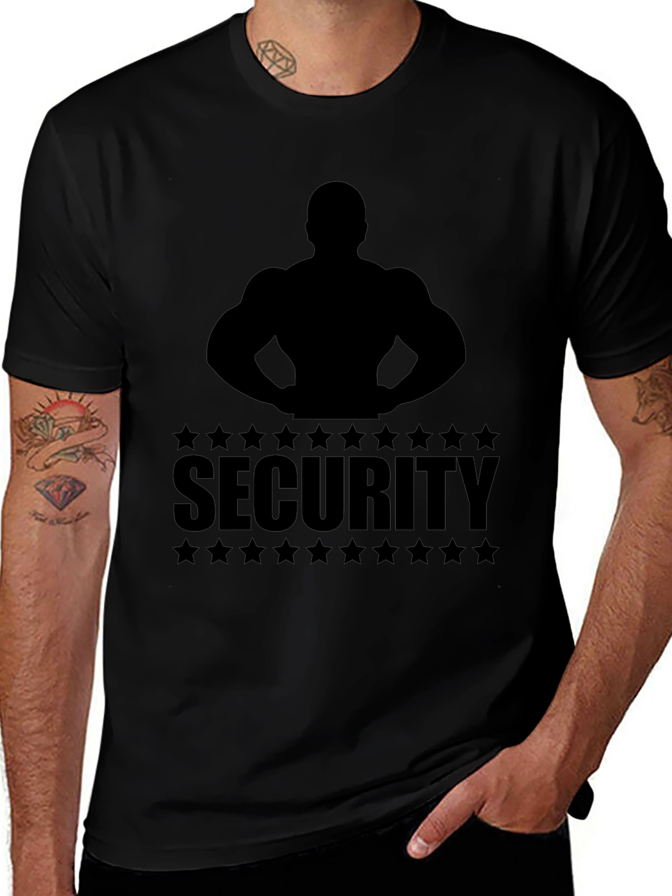 Security Muscle Silhouette Graphic T-Shirt - Black