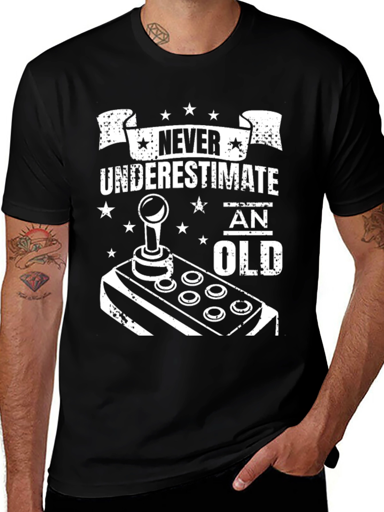 Never Underestimate an Old Gamer Black T-Shirt