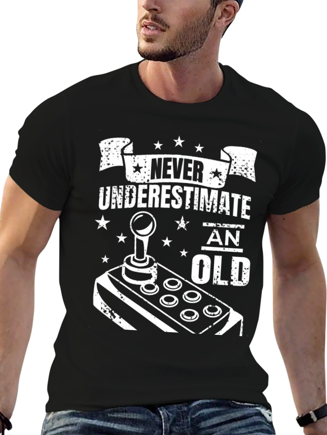 Never Underestimate an Old Gamer Black T-Shirt