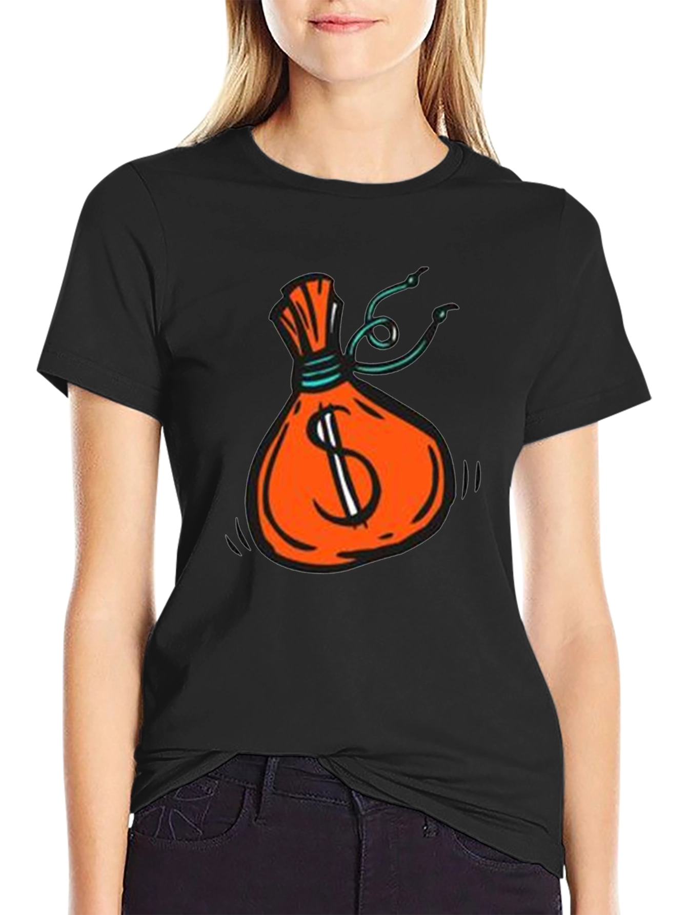 Money Bag Graphic Tee - Black Cotton T-Shirt