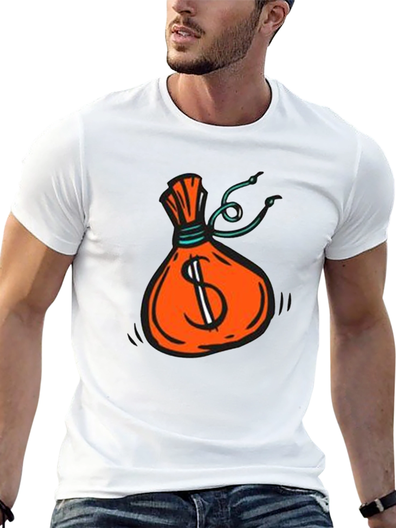 Money Bag Graphic Tee - Black Cotton T-Shirt