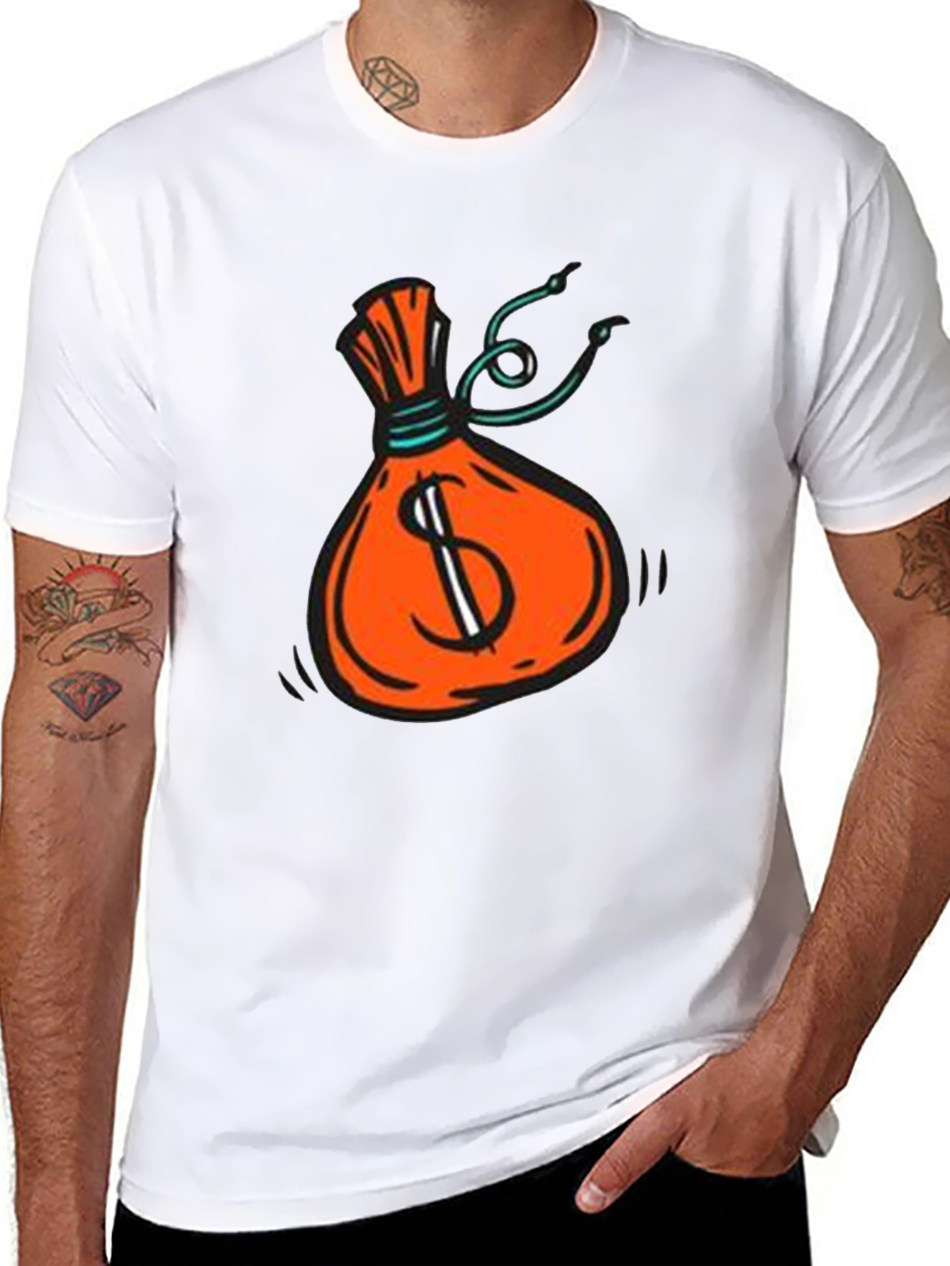 Money Bag Graphic Tee - Black Cotton T-Shirt