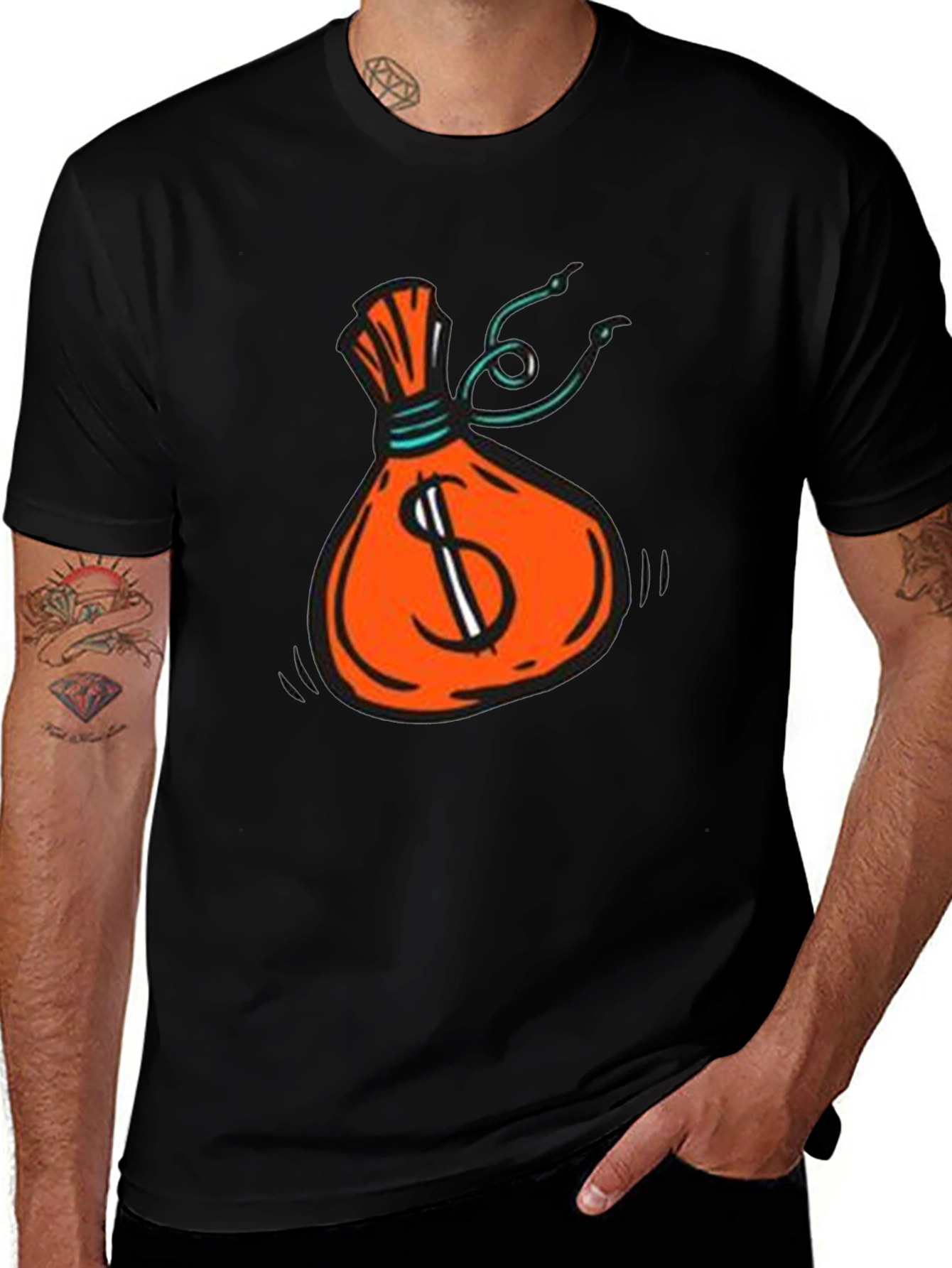 Money Bag Graphic Tee - Black Cotton T-Shirt