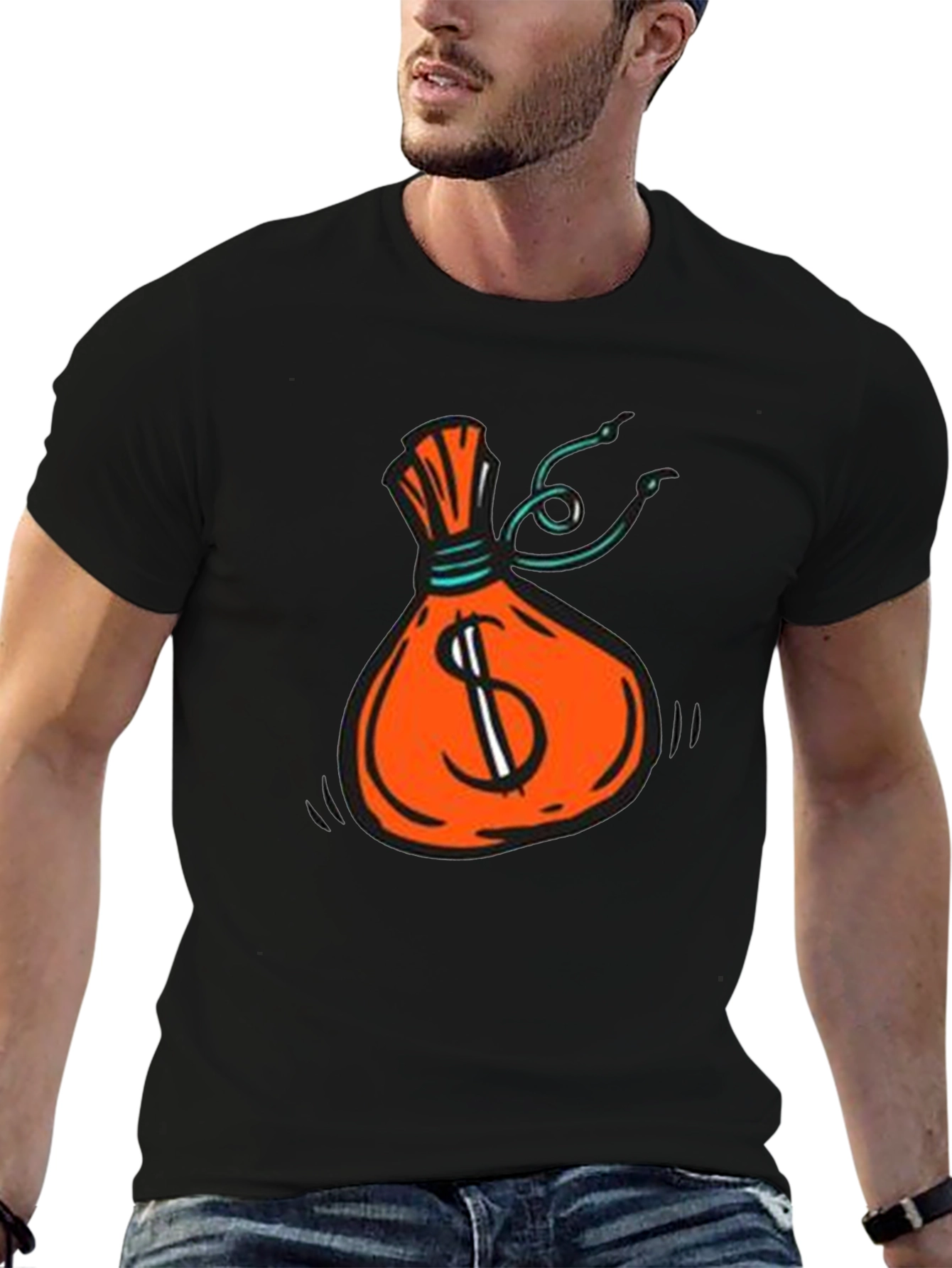 Money Bag Graphic Tee - Black Cotton T-Shirt