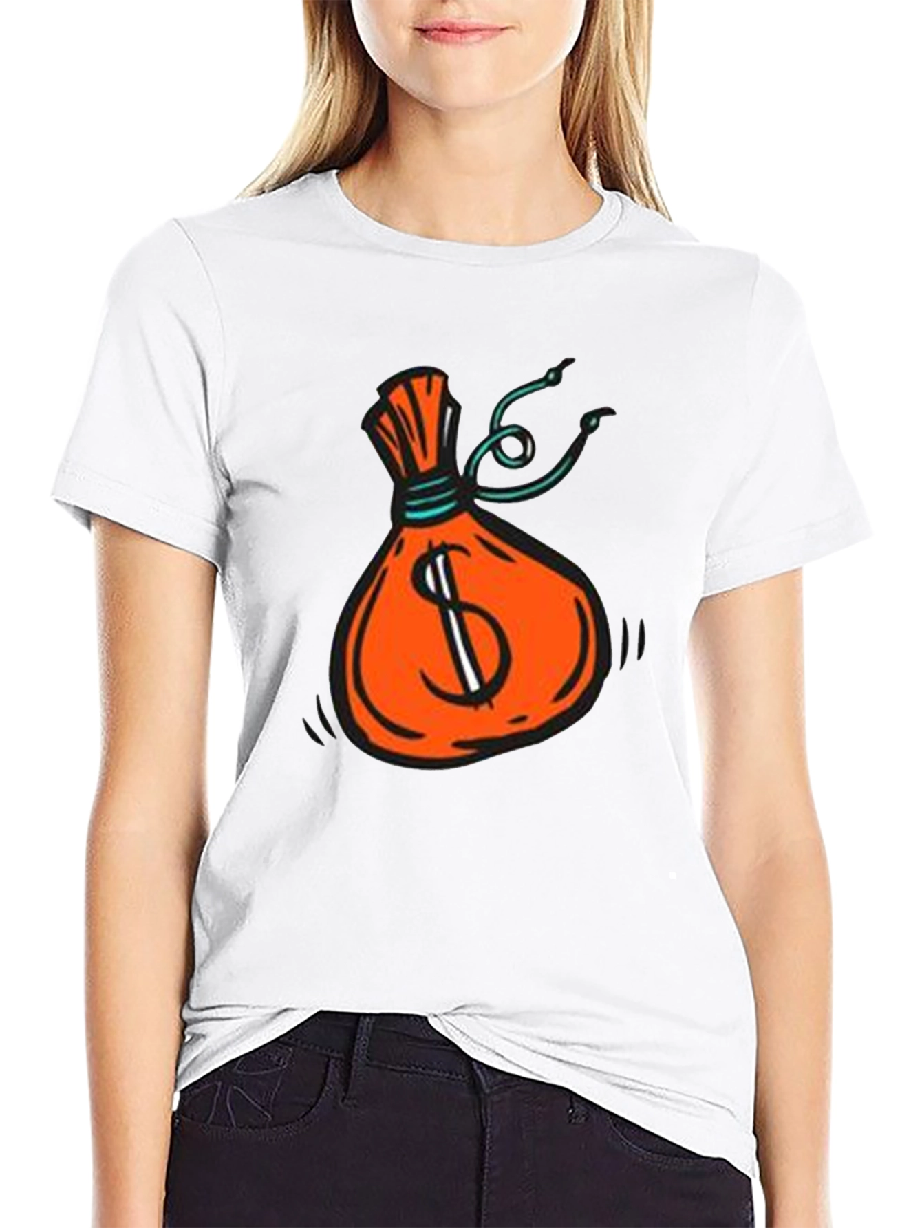 Money Bag Graphic Tee - Black Cotton T-Shirt