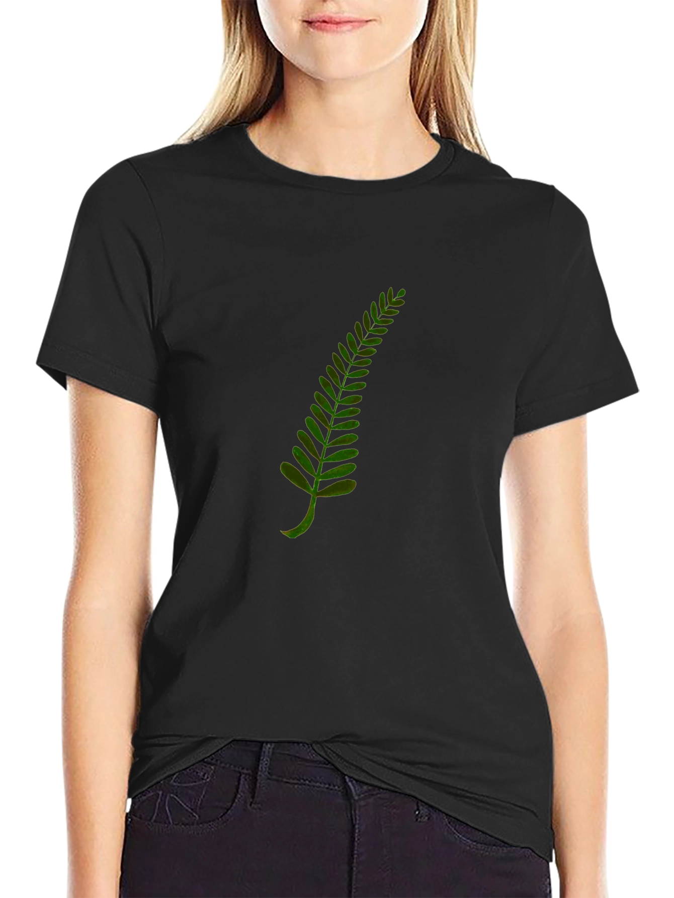 Fern Leaf Graphic T-Shirt - Black Cotton Tee