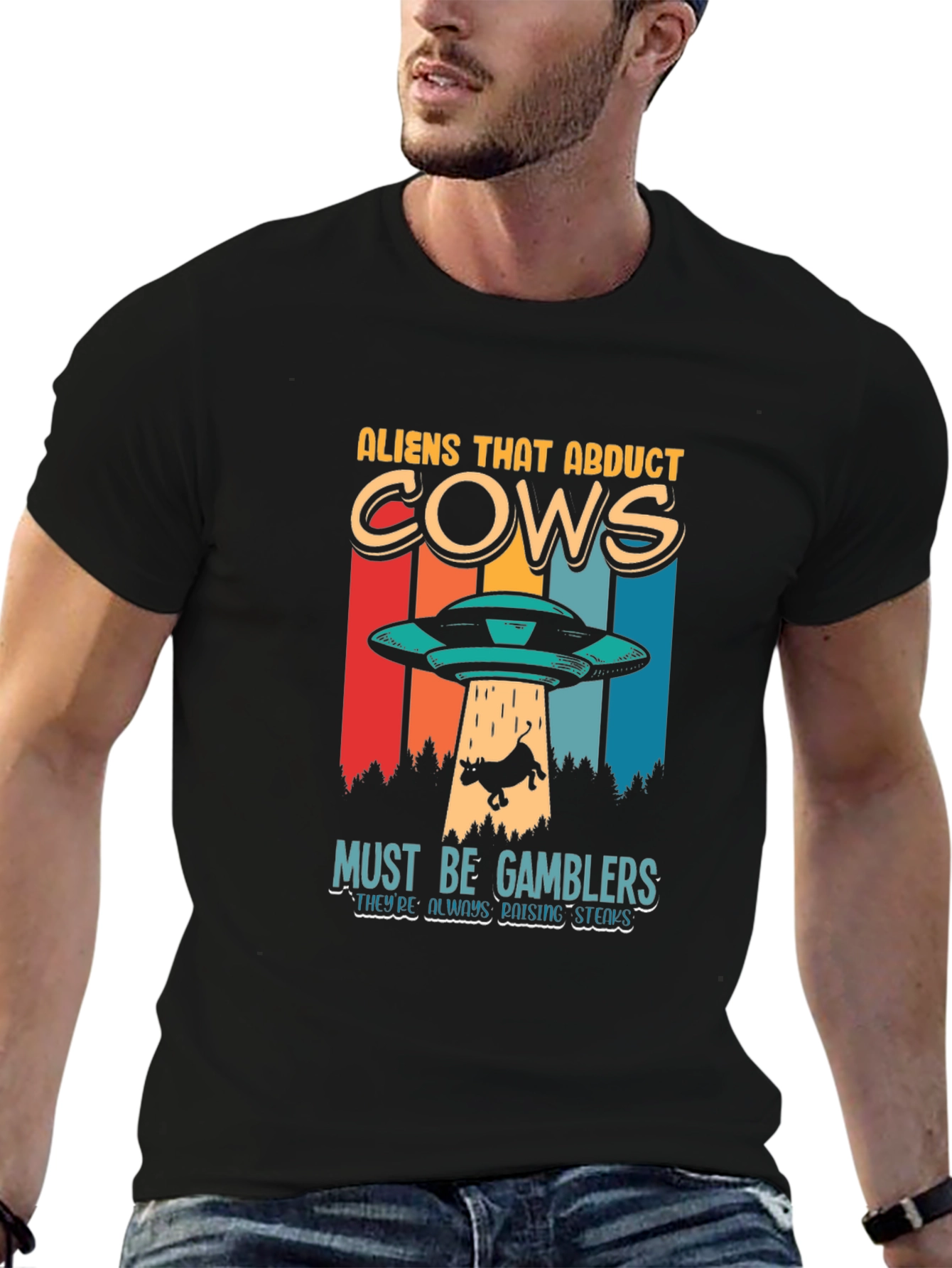 Aliens Abduct Cows Graphic Tee