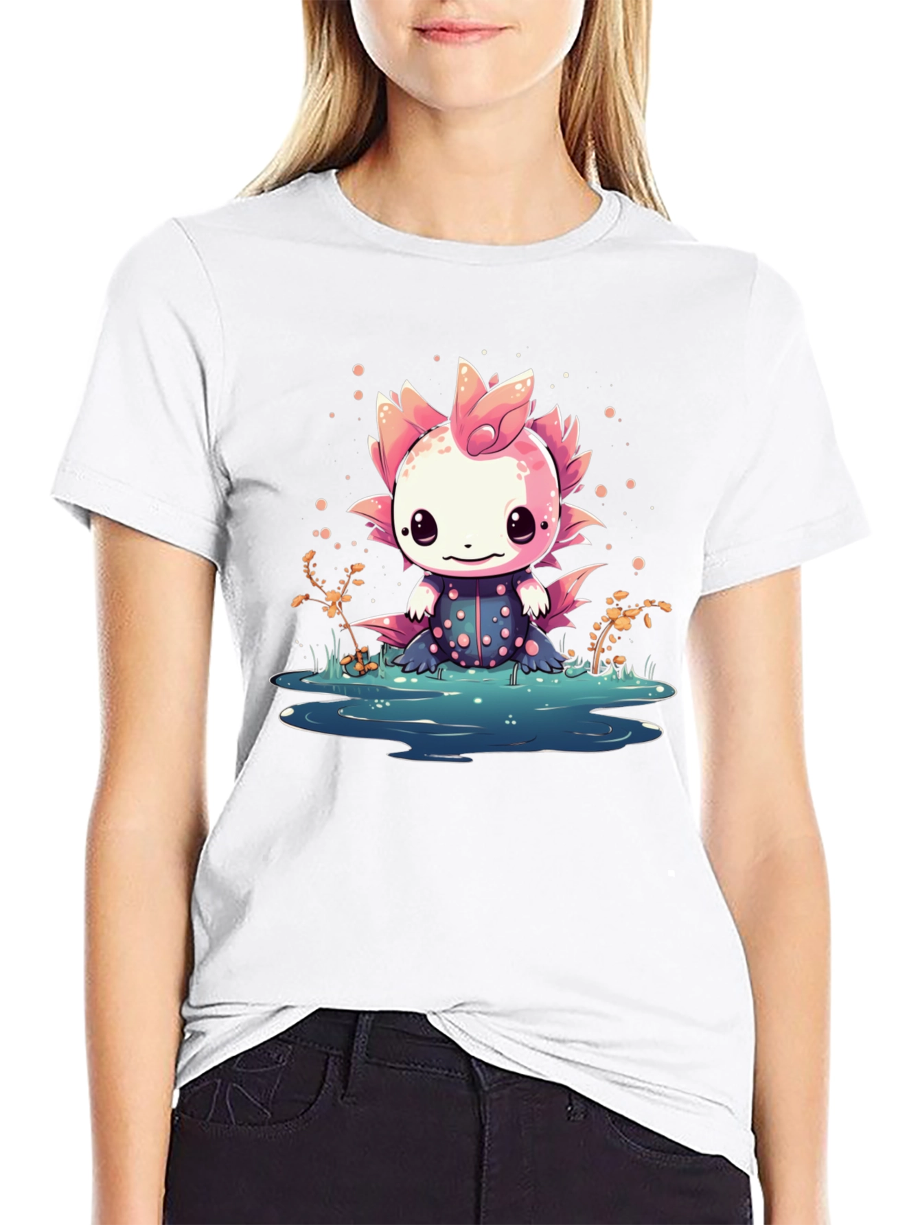 Axolotl Cartoon Black T-Shirt