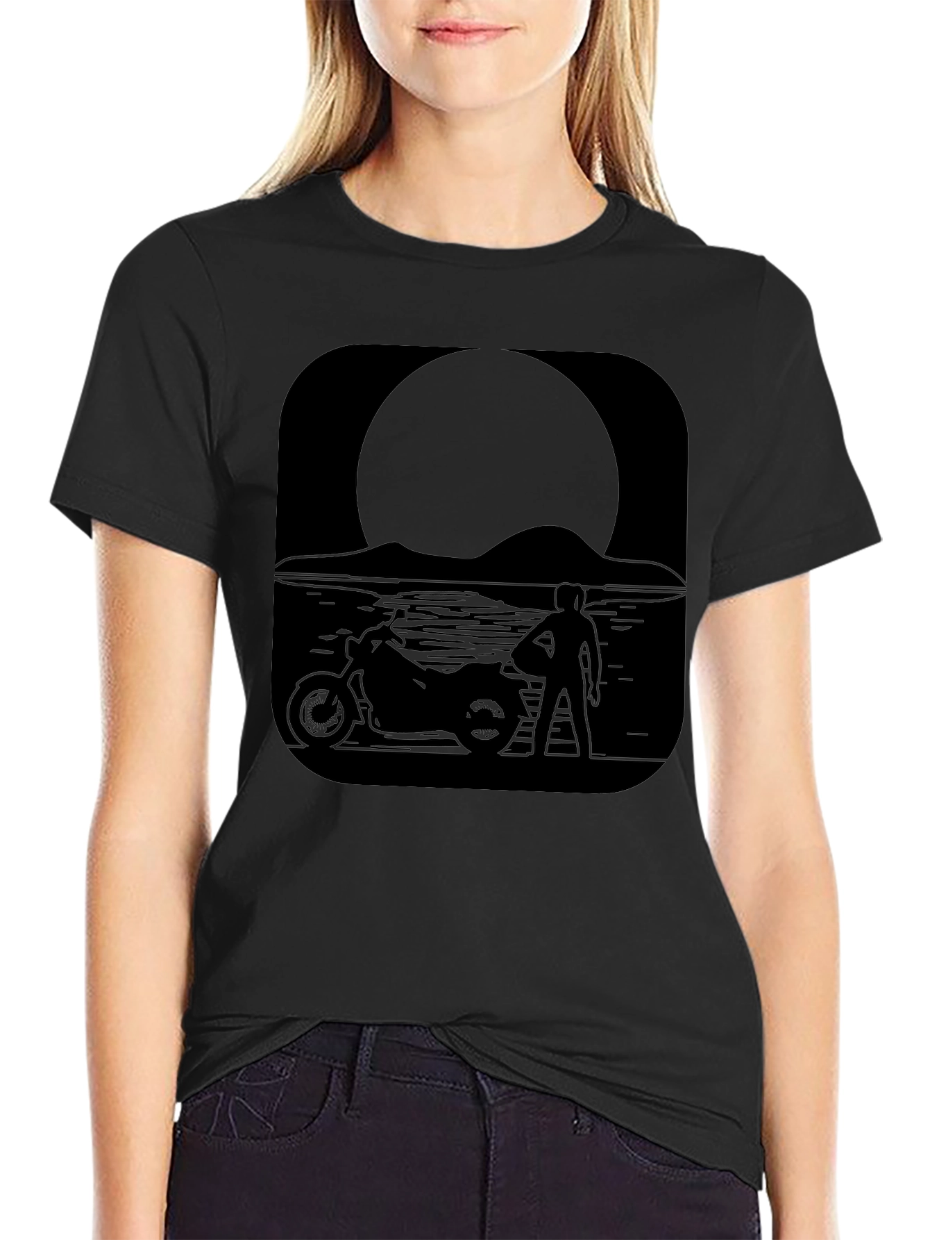 Motorcycle Moon Black T-Shirt