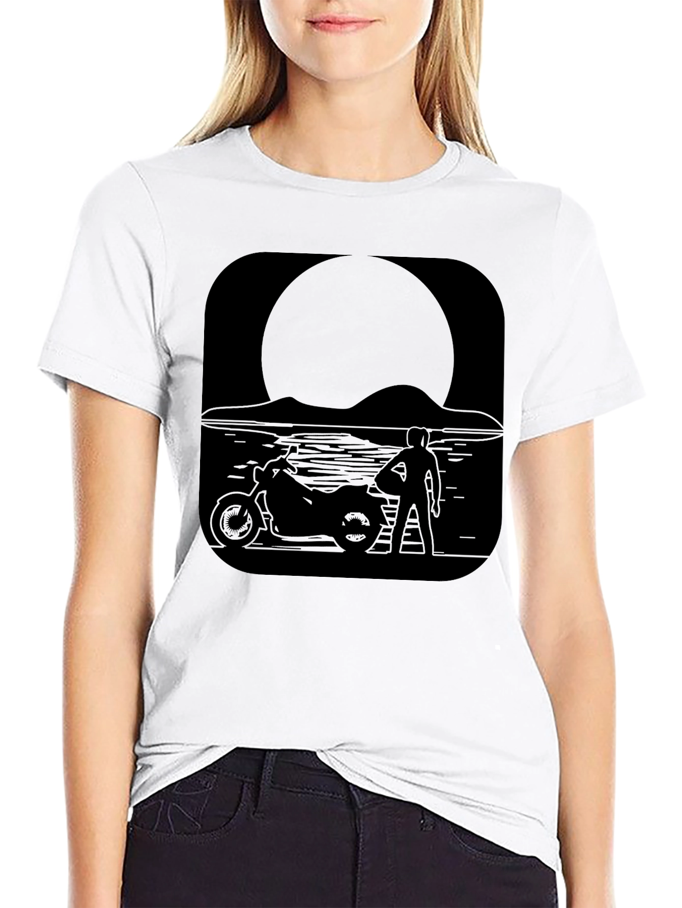 Motorcycle Moon Black T-Shirt