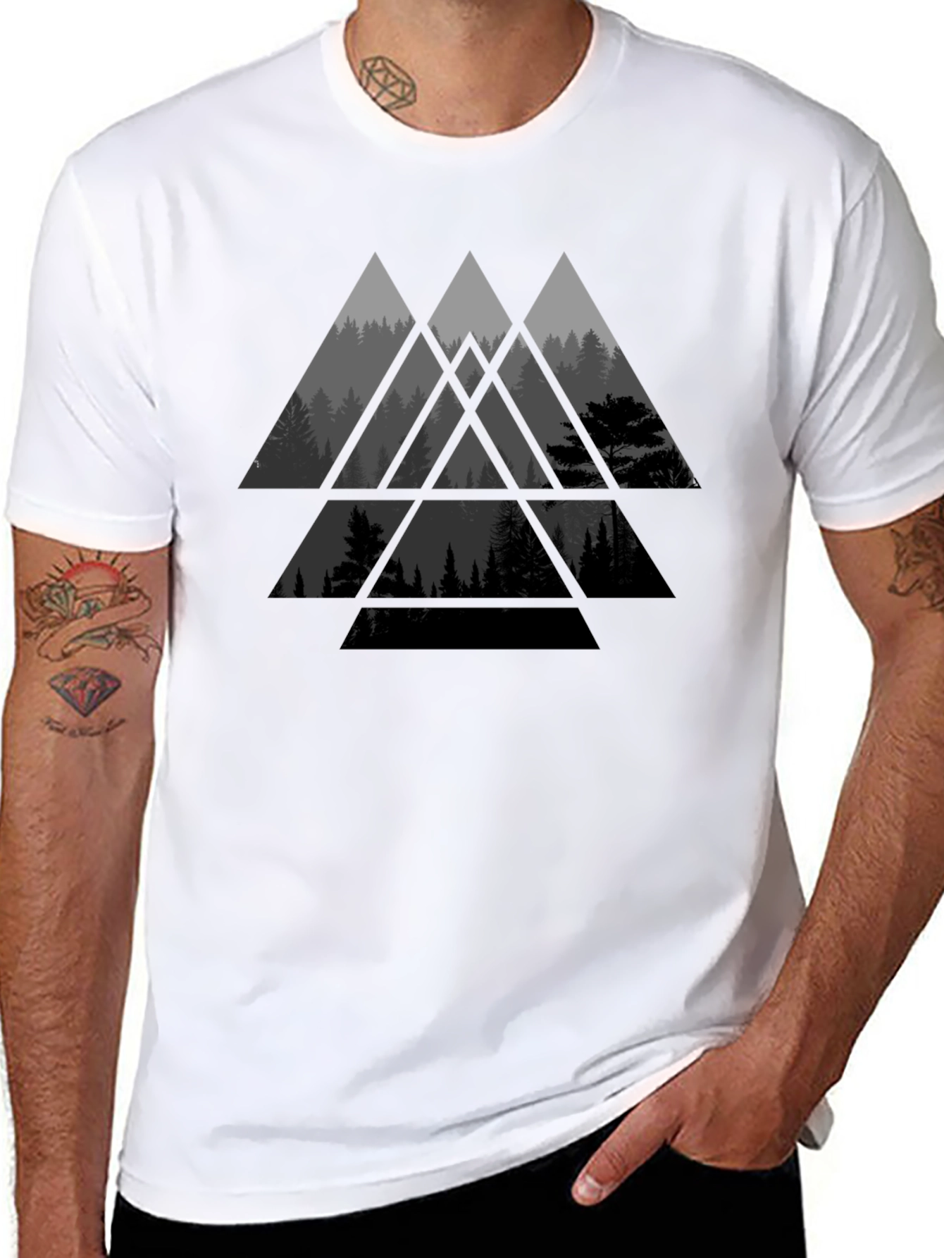 Geometric Forest Graphic Tee - Modern Black T-Shirt