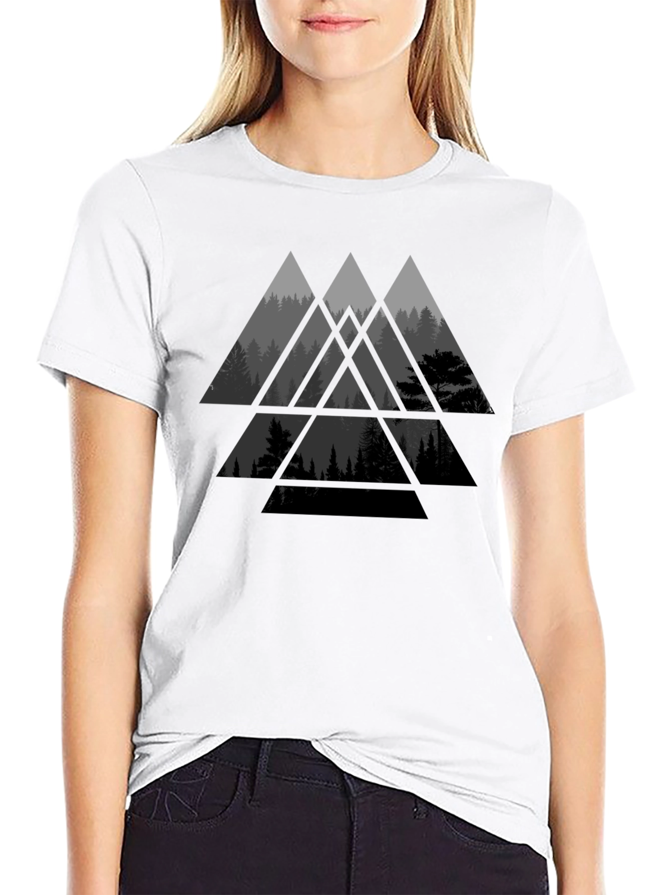 Geometric Forest Graphic Tee - Modern Black T-Shirt