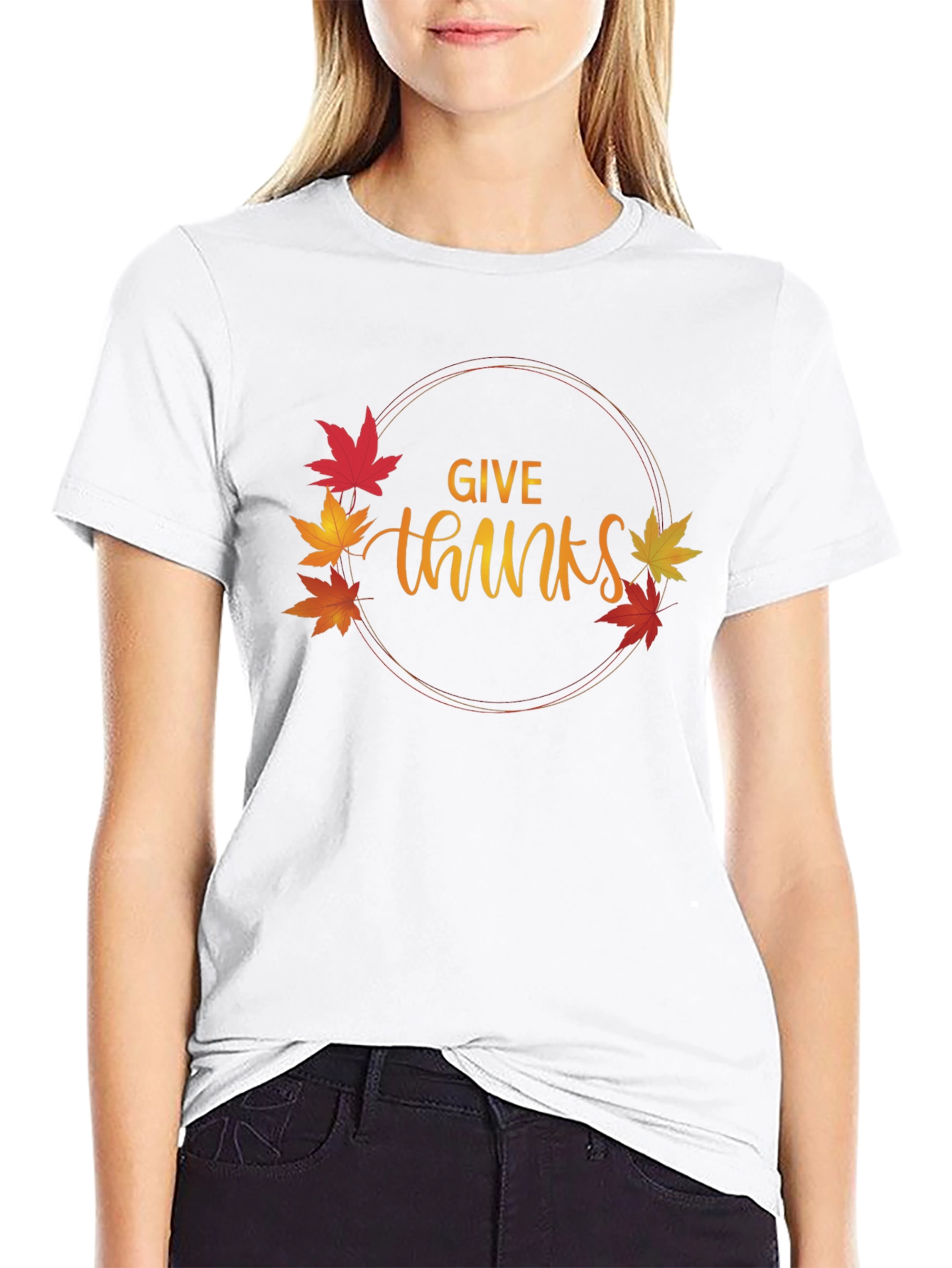 Give Thanks T-Shirt Thanksgiving Autumn Leaf Design