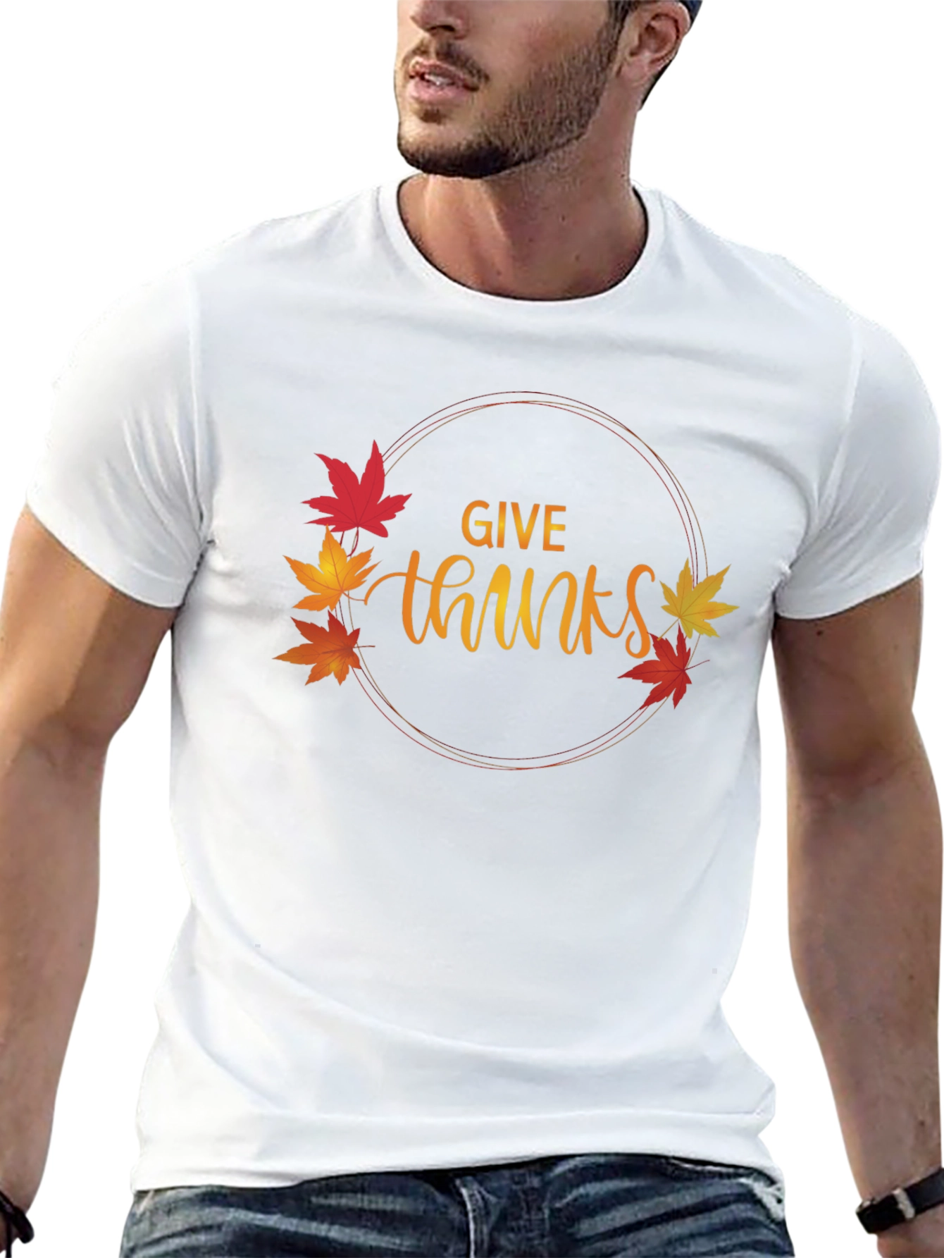 Give Thanks T-Shirt Thanksgiving Autumn Leaf Design