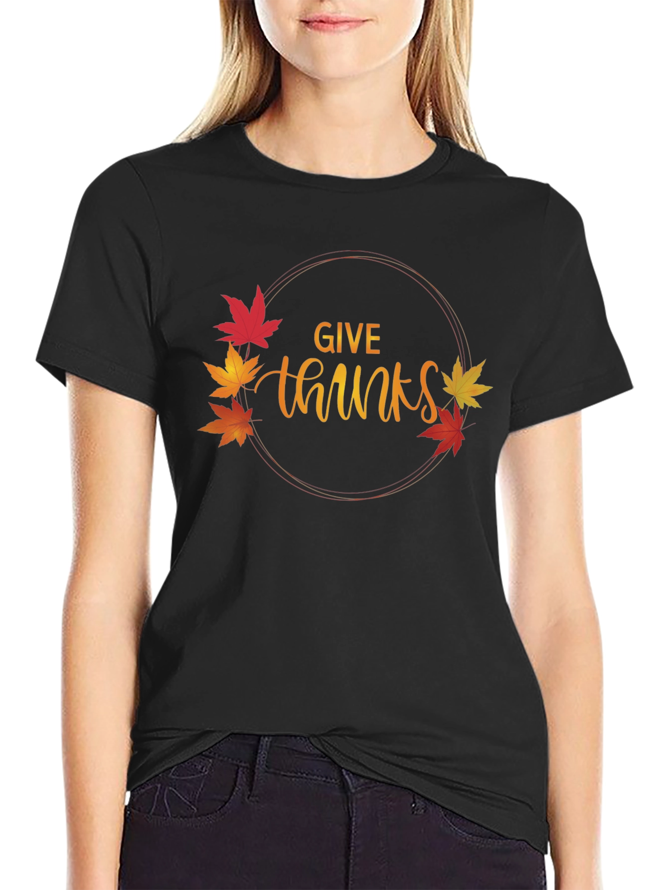 Give Thanks T-Shirt Thanksgiving Autumn Leaf Design