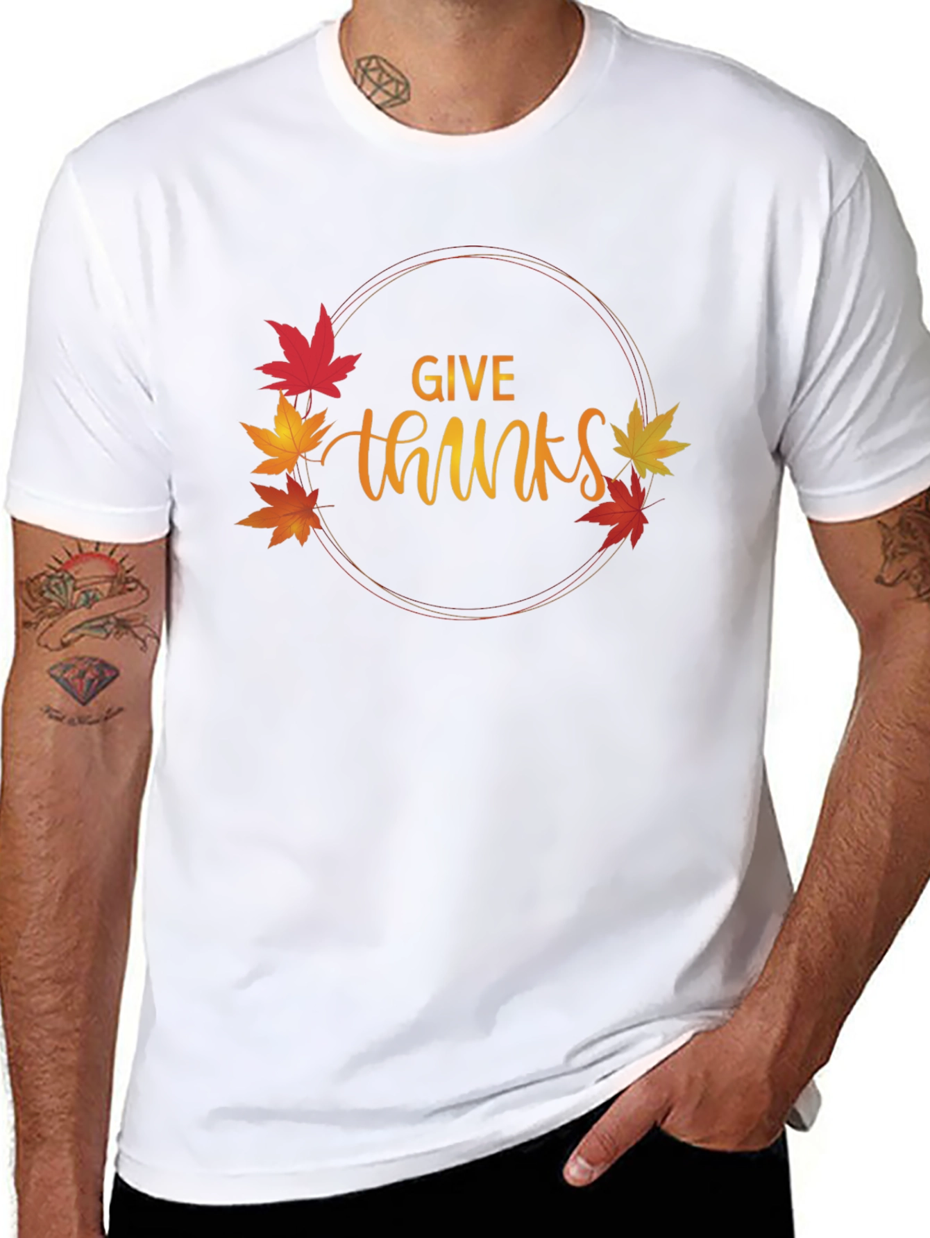 Give Thanks T-Shirt Thanksgiving Autumn Leaf Design