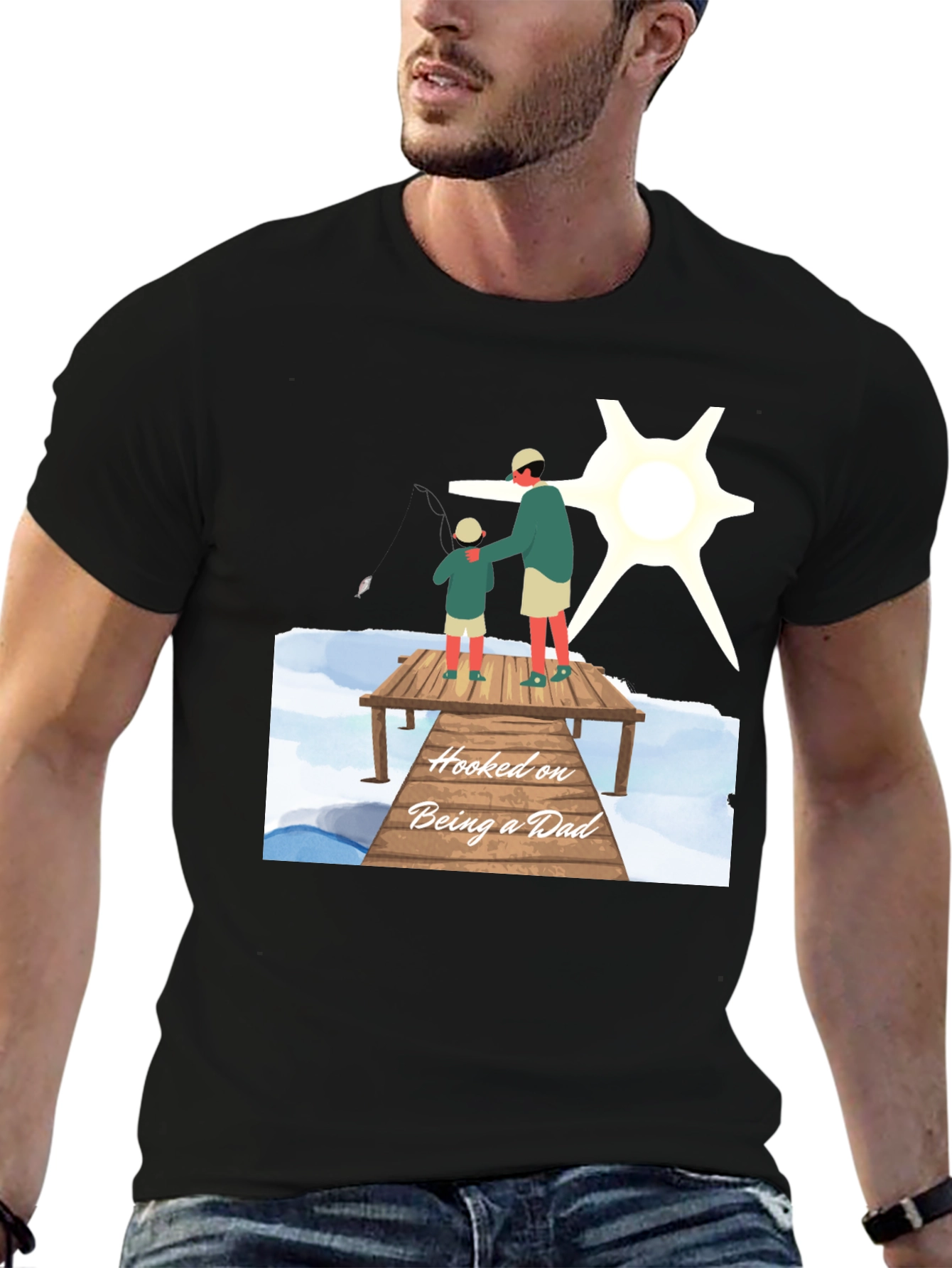 Hooked on Being a Dad Black T-Shirt