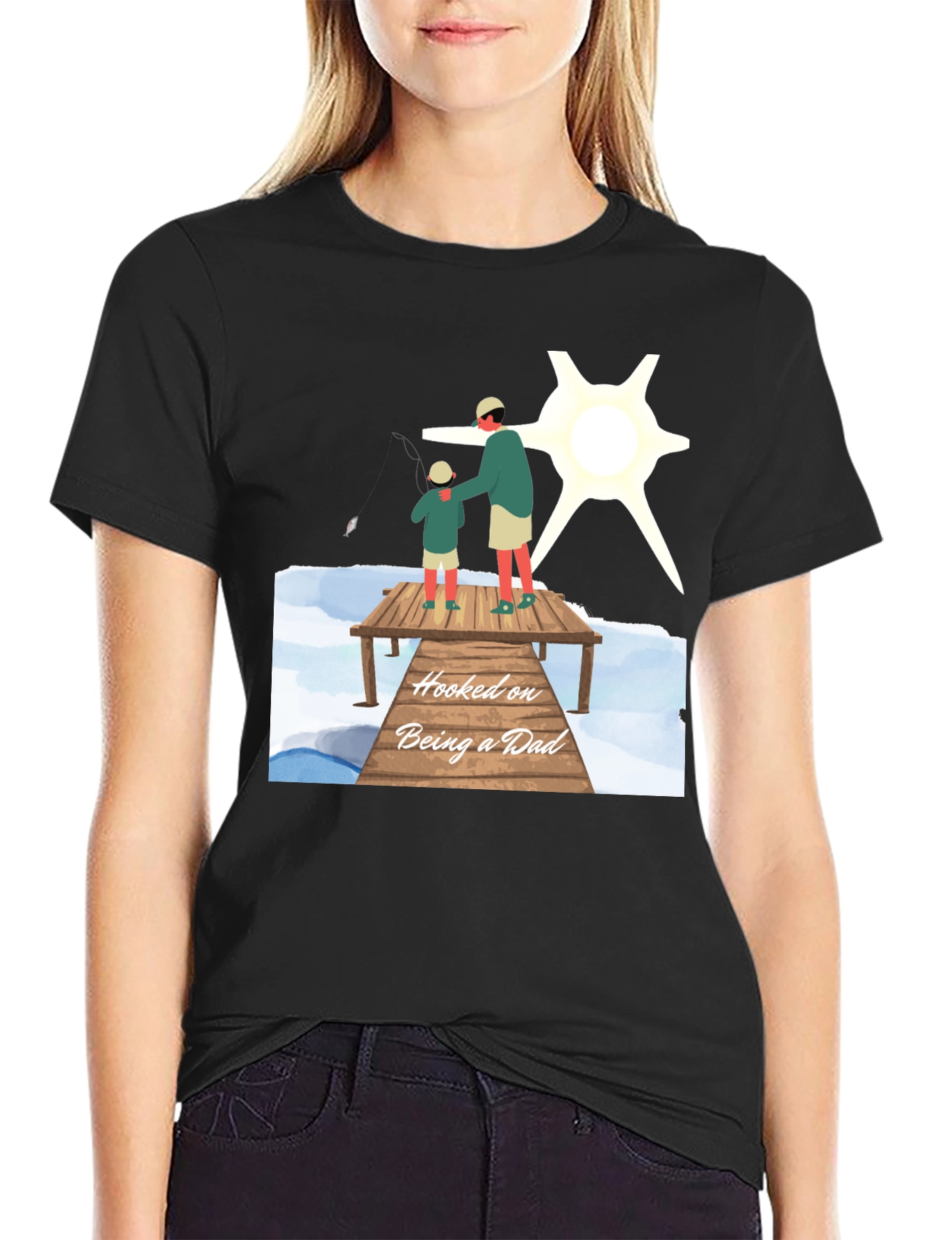Hooked on Being a Dad Black T-Shirt