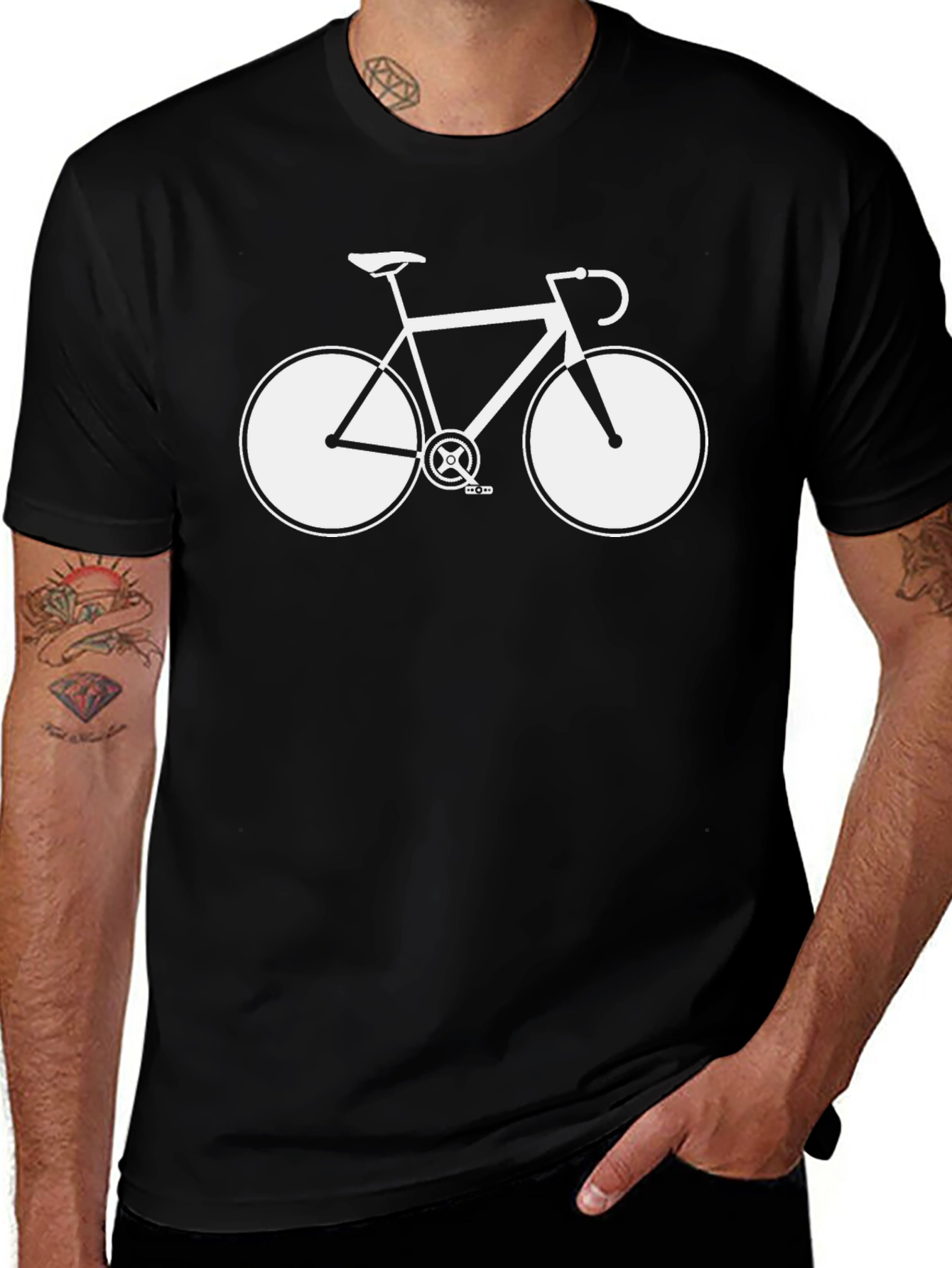 Mens Black T-Shirt with Bicycle Graphic