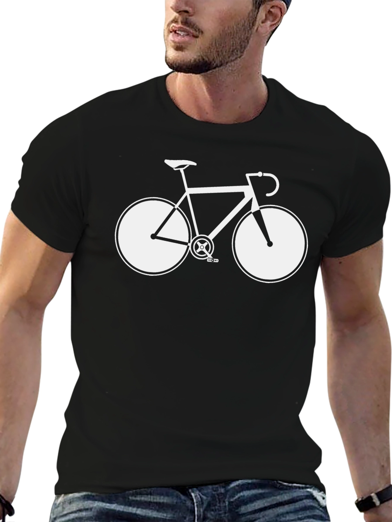 Mens Black T-Shirt with Bicycle Graphic