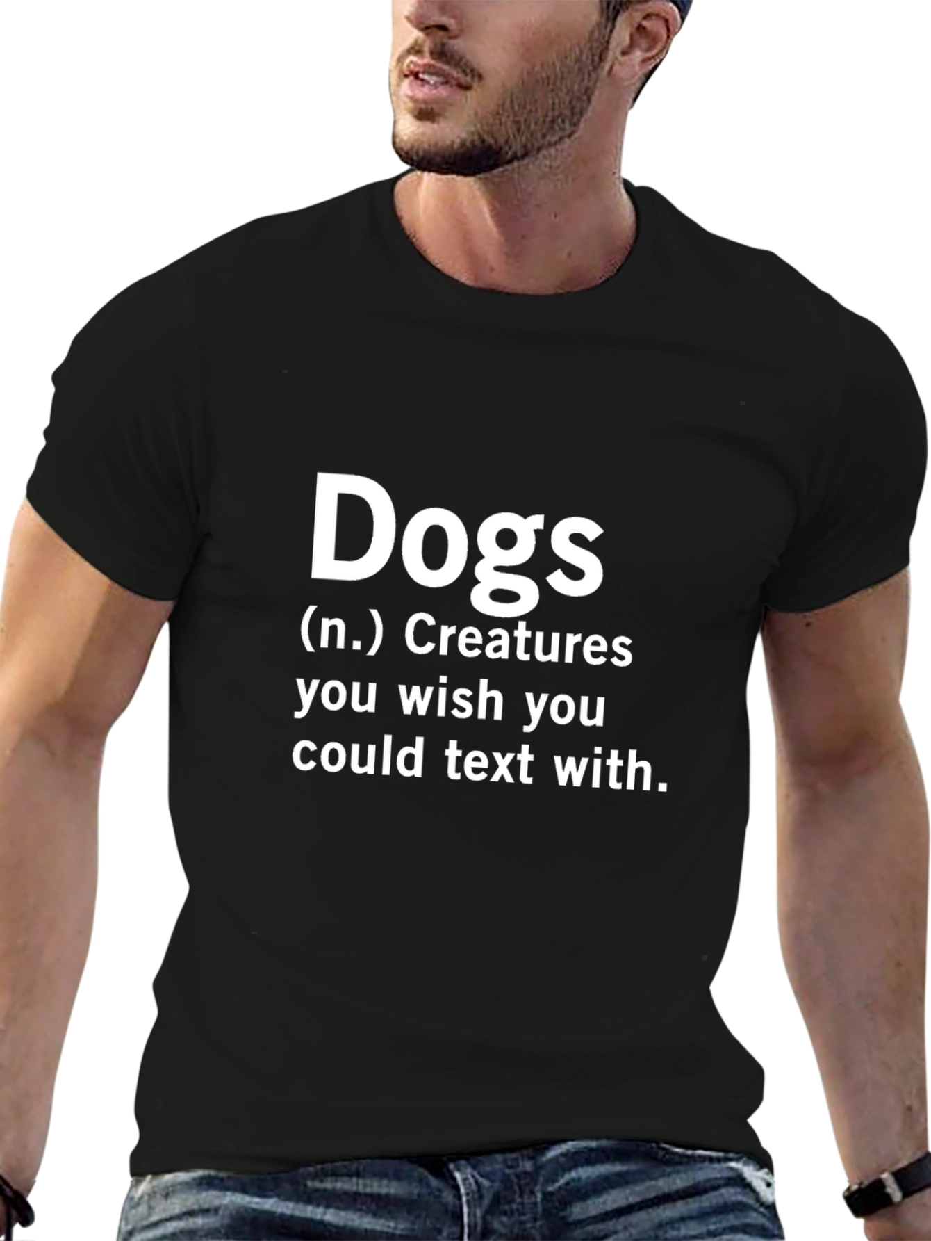 Dogs Text With T-Shirt - Unisex Black Cotton Tee