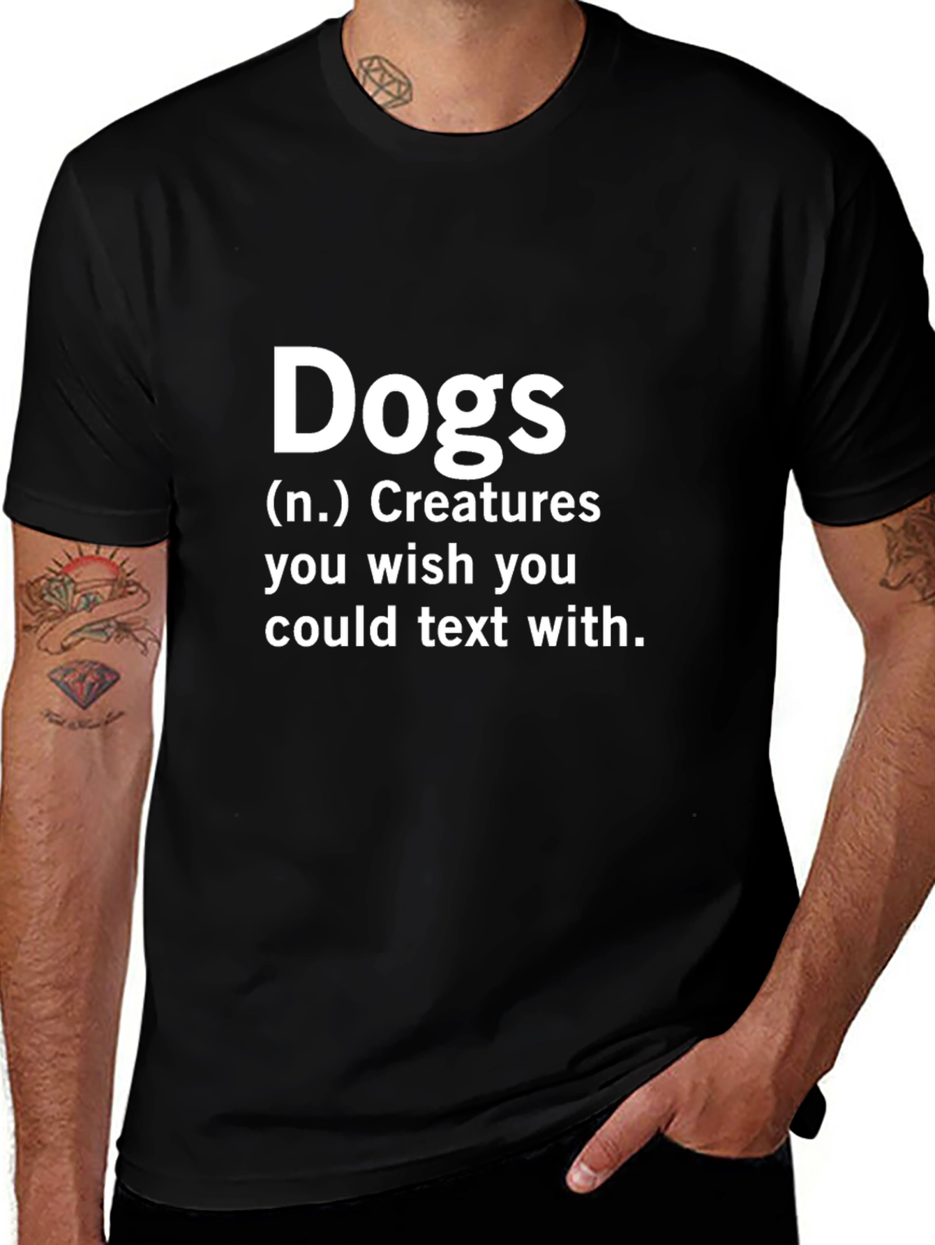 Dogs Text With T-Shirt - Unisex Black Cotton Tee