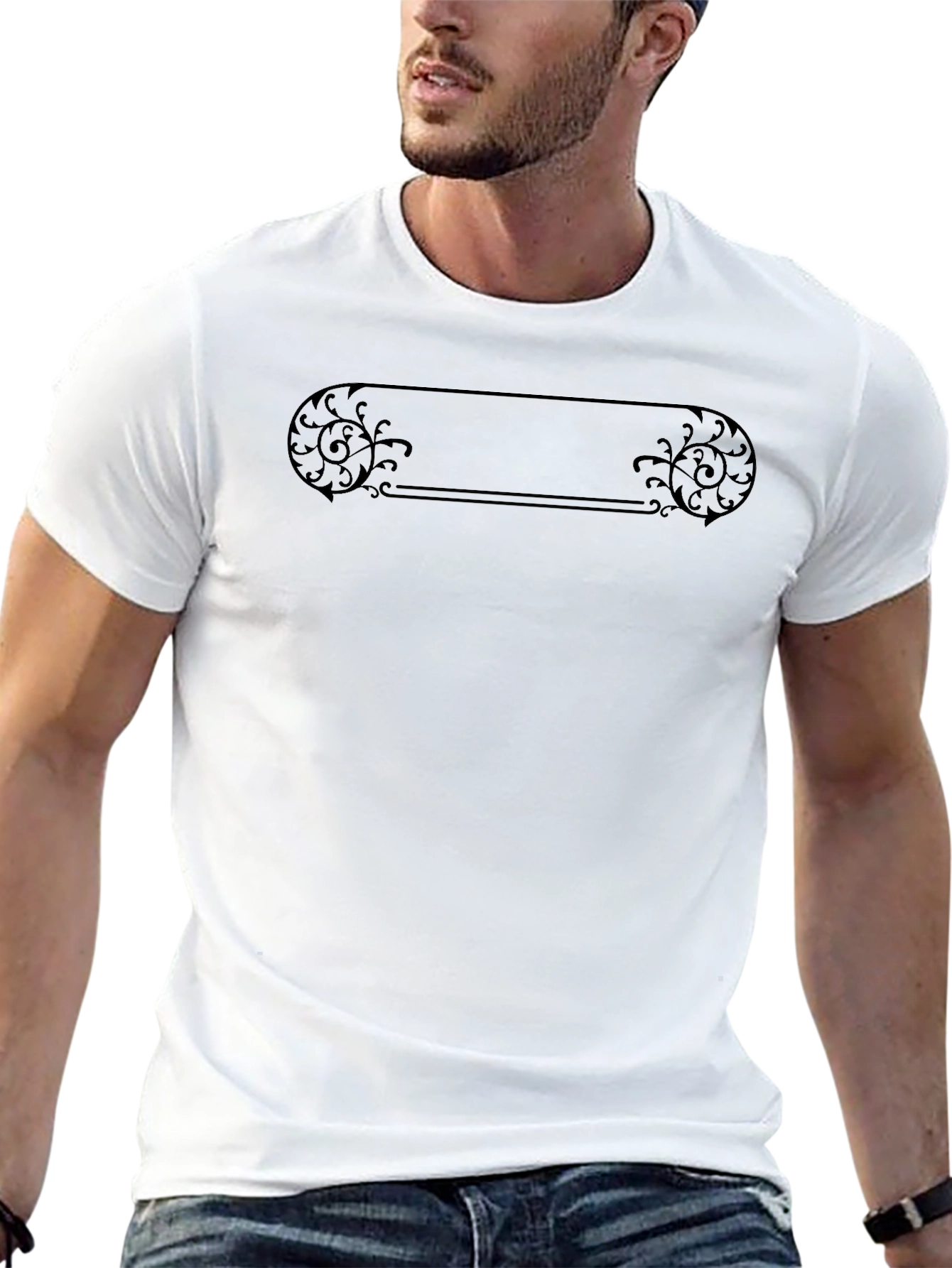 Elegant Black T-Shirt with Ornamental Design