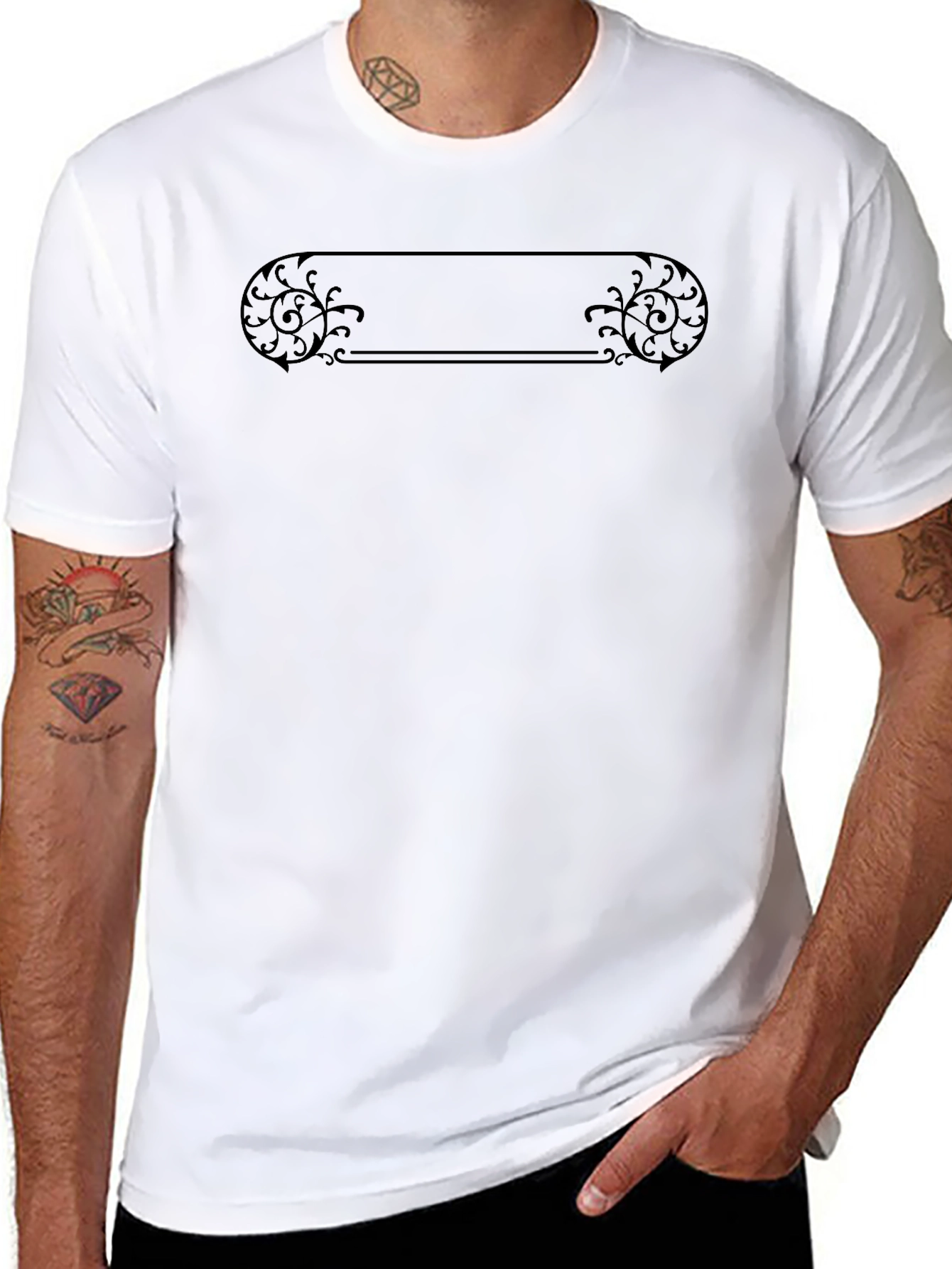 Elegant Black T-Shirt with Ornamental Design